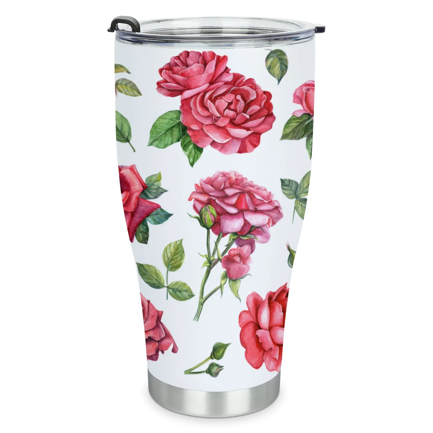 Hidove Stainless Steel Tumbler, Red and Pink Rose 30oz Leak Proof & Stainless Steel Bottle for Hot & Cold Drinks - Coffee Travel Mug, Water Metal Canteen, Thermal Cup