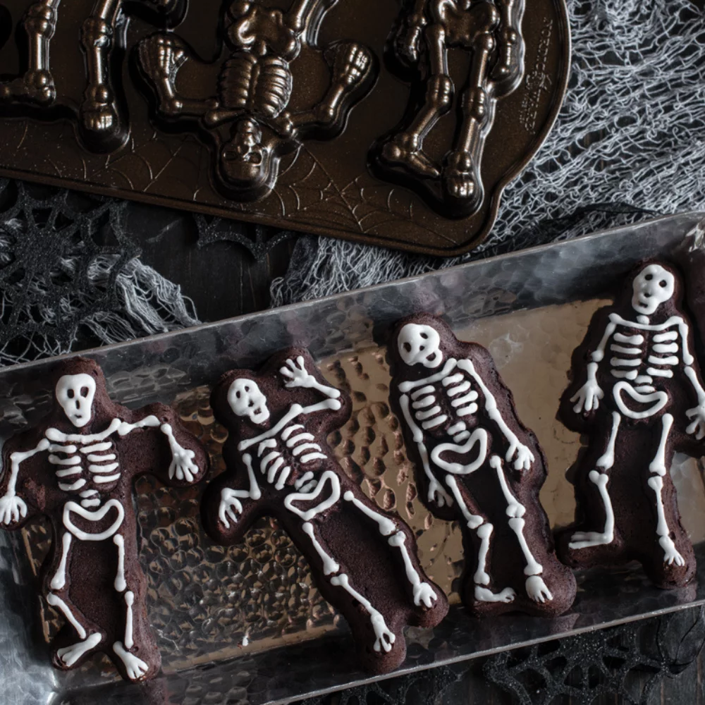 Nordic Ware Bronze Cast Aluminum Spooky Skeleton Mini Cakes, 1.85 Cup Capacity, 13.9