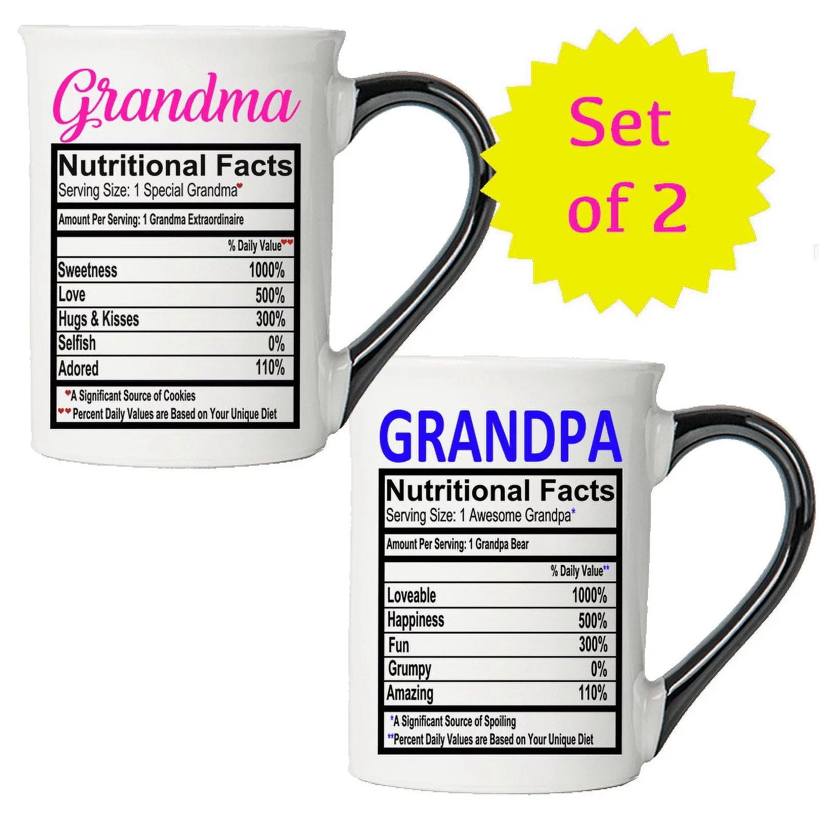 Cottage Creek Grandma Grandpa Mugs, Set of Two 16oz. Ceramic Coffee Mugs, Grandparent Gifts