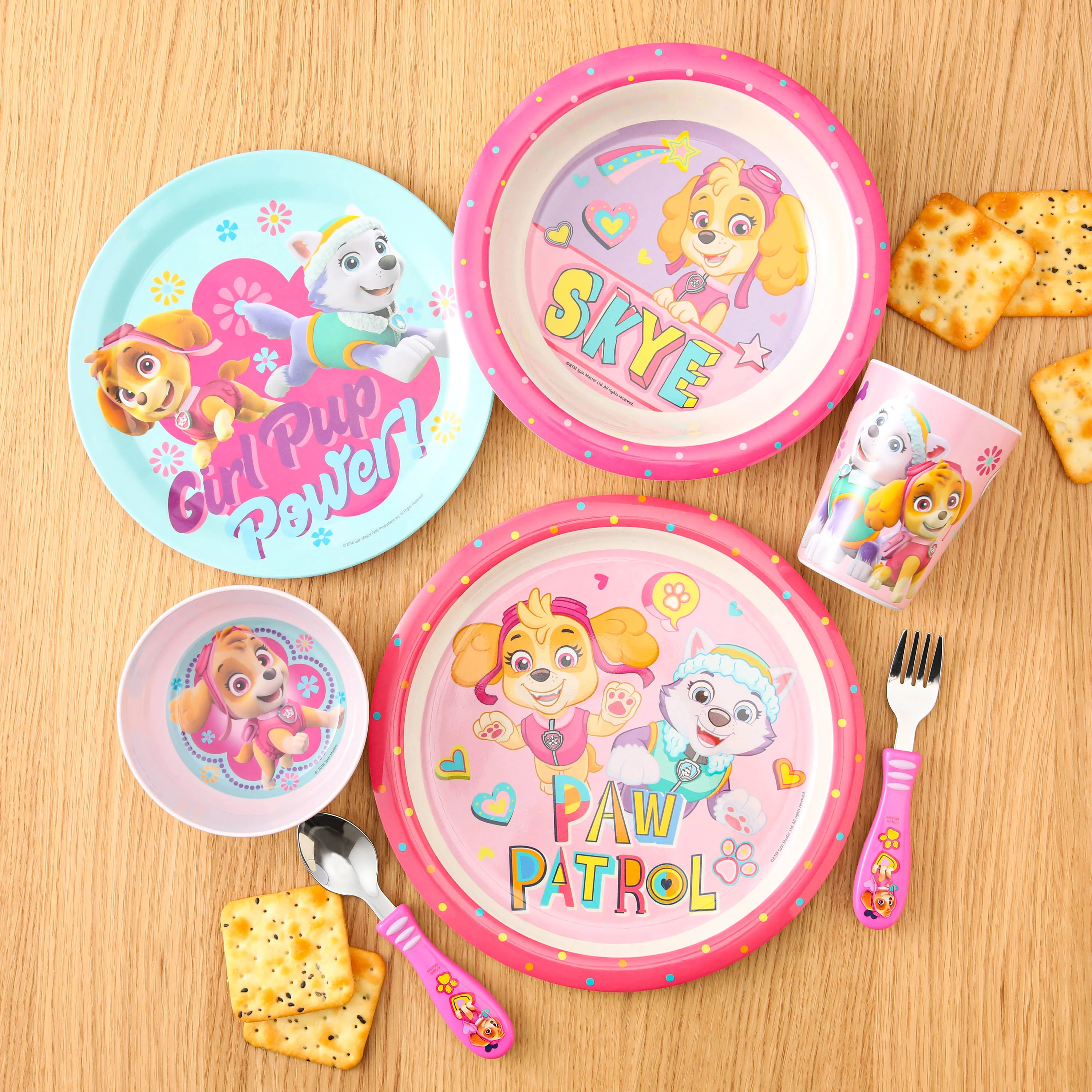 Zak Designs 5 pcs PAW Patrol Kids Dinnerware Set Melamine Plate Bowl Tumbler Flatware Perfect for Kids Skye and Everest