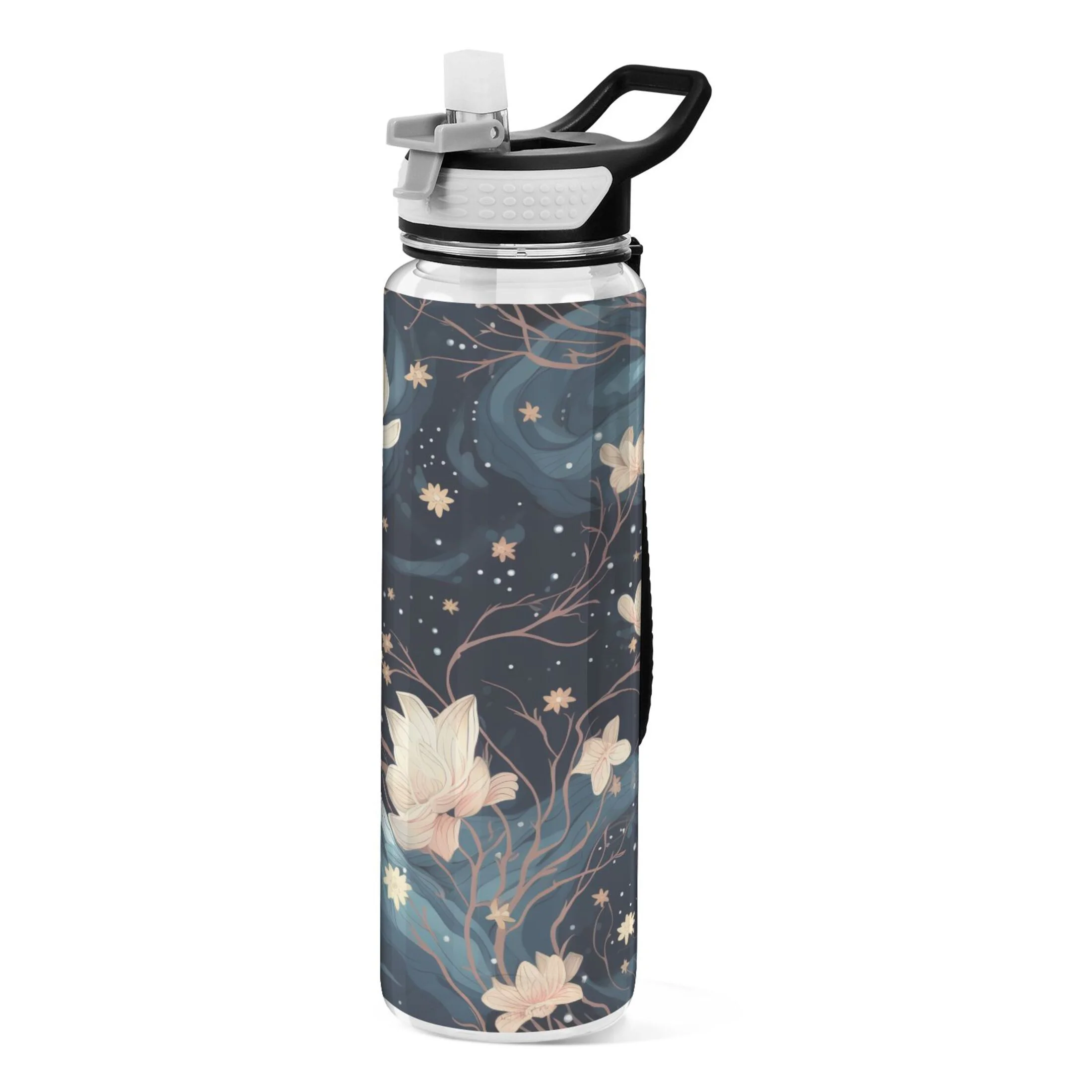 Starry Sky Flower 32oz Water Bottles with Straw Tritan Leakproof Sports Bottle BPA Free Clear for Fitness Gym Swimming Cycling