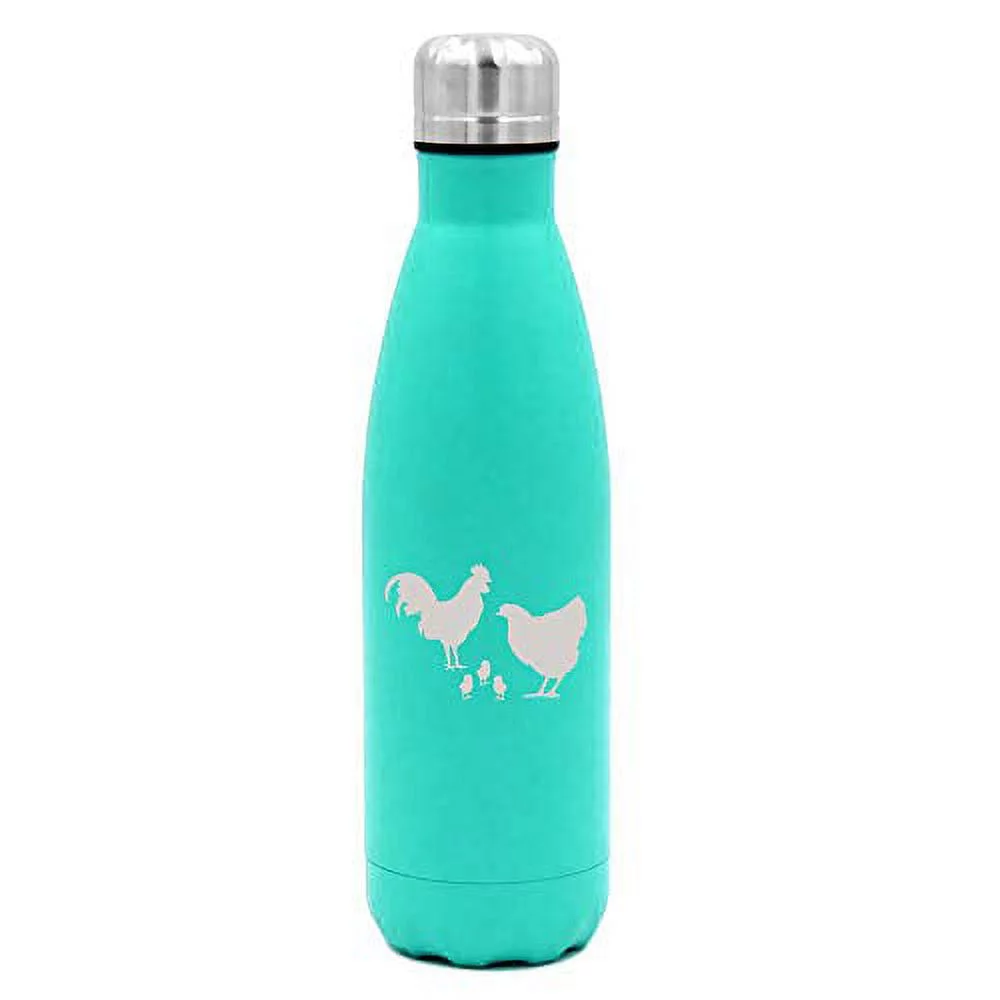 MIP Brand 17 oz. Double Wall Vacuum Insulated Stainless Steel Water Bottle Travel Mug Cup Chicken Family (Light Blue)