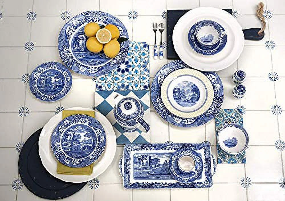 Spode Blue Italian Sauce Boat and Stand, 9 oz - Blue White