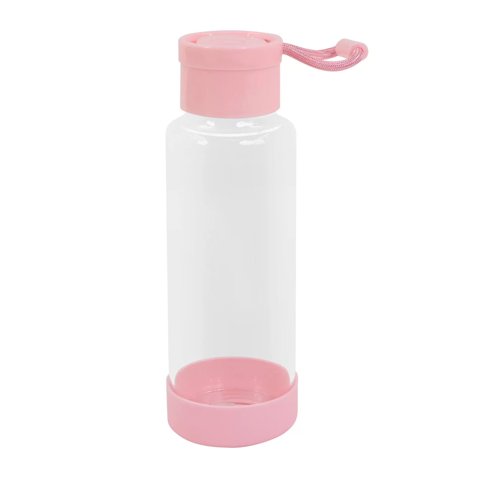 Clear Water Bottle 12oz / 350ml Wide Mouth Glass Bottles with Strap, Lids for Juicing, Smoothies, Infused Water, Beverage Storage, Pink