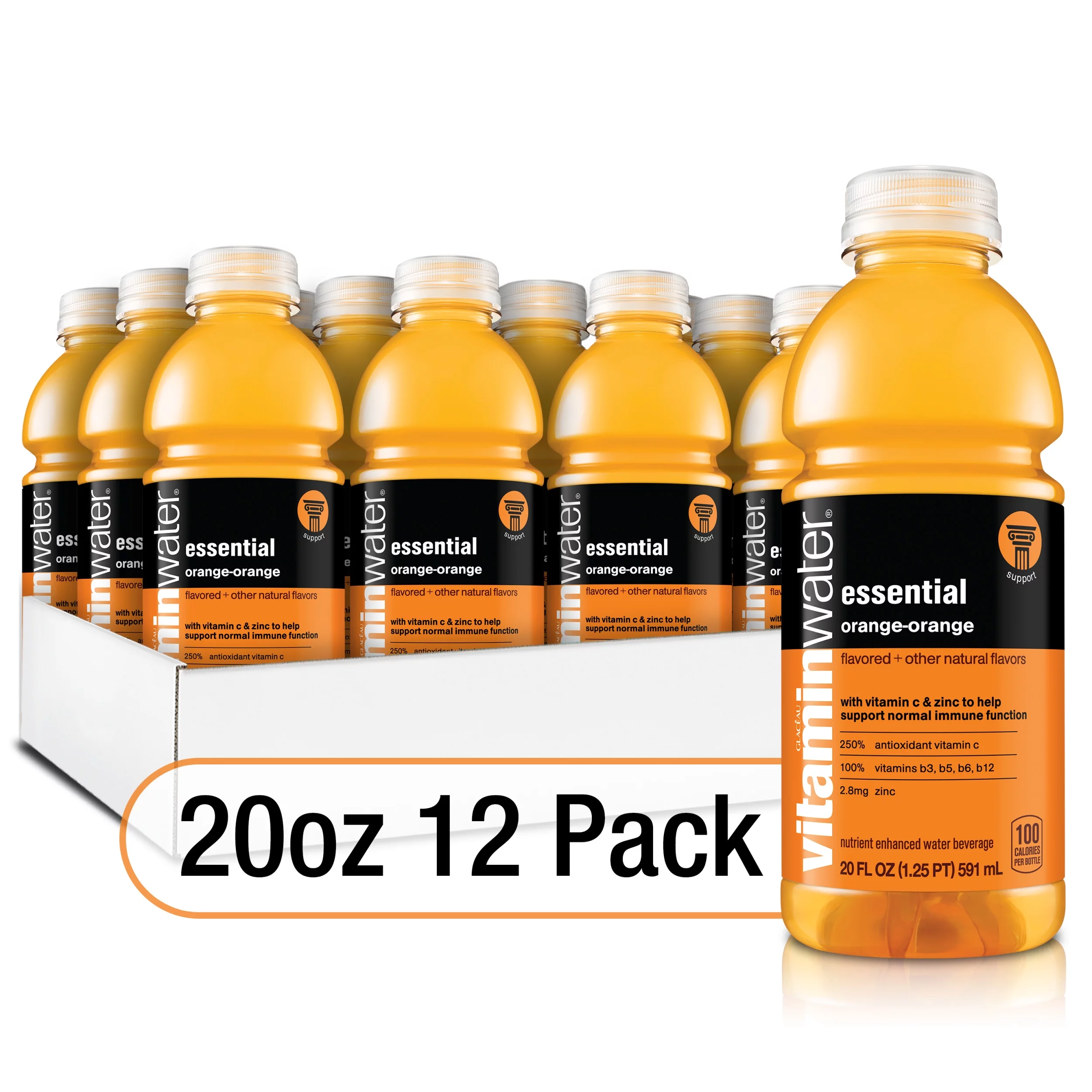 vitaminwater essential electrolyte enhanced water w/ vitamins, orange-orange drinks, 20 fl oz, 12 Pack