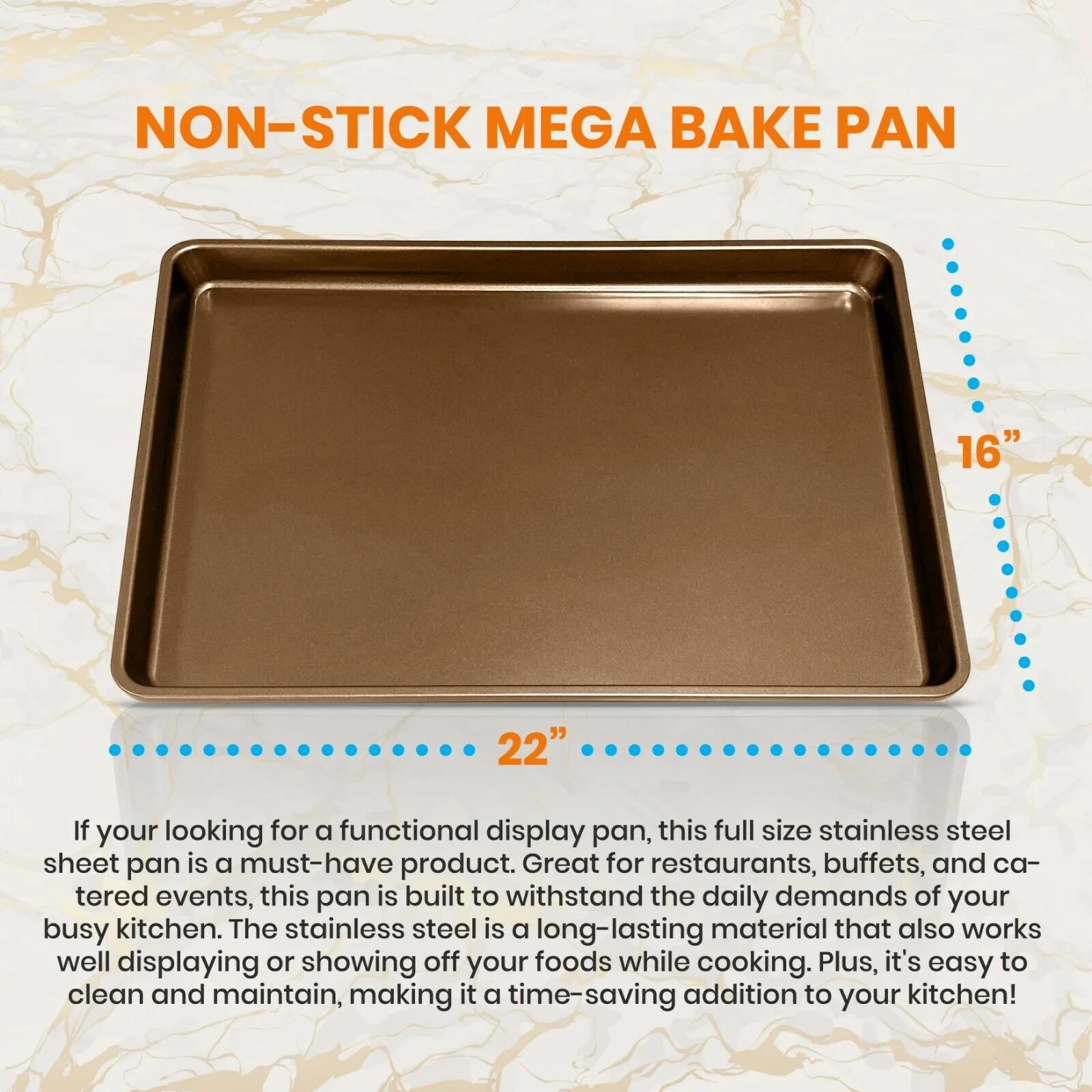 NutriChef Metal Oven Large Baking Tray, Professional Quality Non-Stick Mega Pan Bake Trays (Gold)
