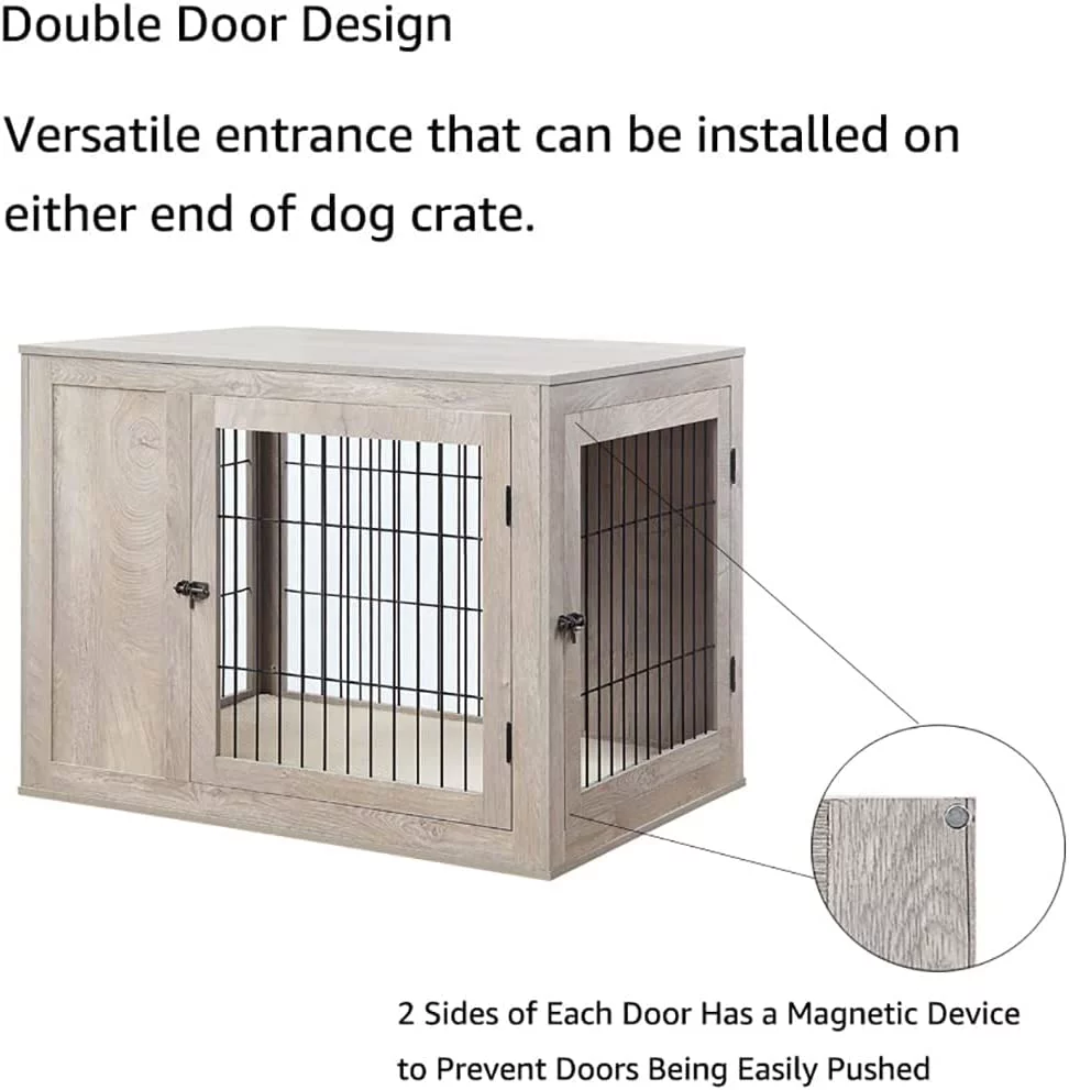 UniPaws UH5161 Large Pet Crate with Cushion -  Weathered Grey
