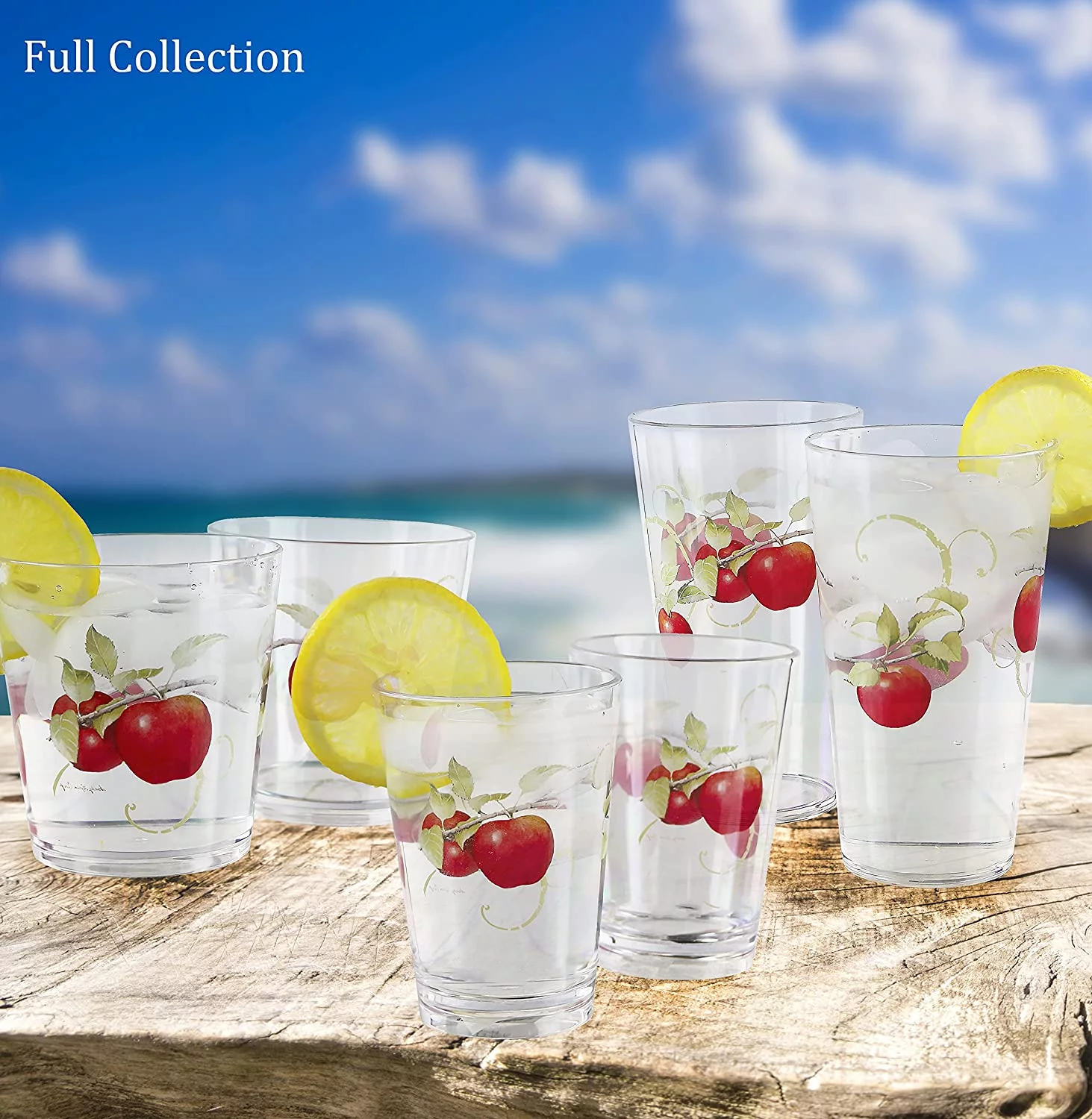 Reston Lloyd Pattern Drinkware Harvest Apple Collection by Sandy Clough Acrylic Juice Glass 8 oz, Set of 6, 6 Count (Pack of 1), clear