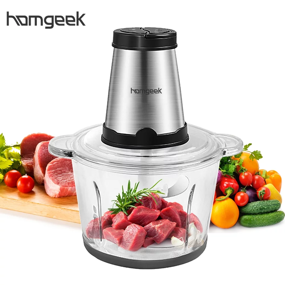 Yabuy Electric Meat Grinder Homgeek 2L Large Household Capacity Stainless Steel 2 Gears 250W High Power Kitchen Cooker Blender