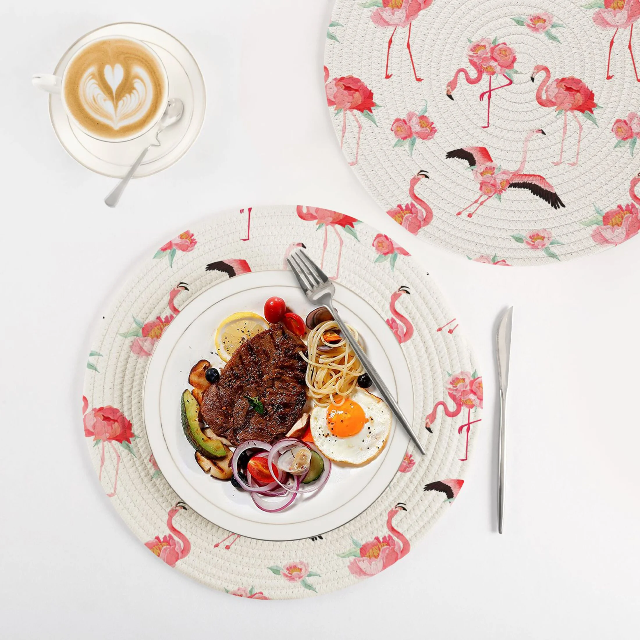 Tropical Flamingo with Peony Flowers 3 PCs Pot Holders Trivets Kitchen 15