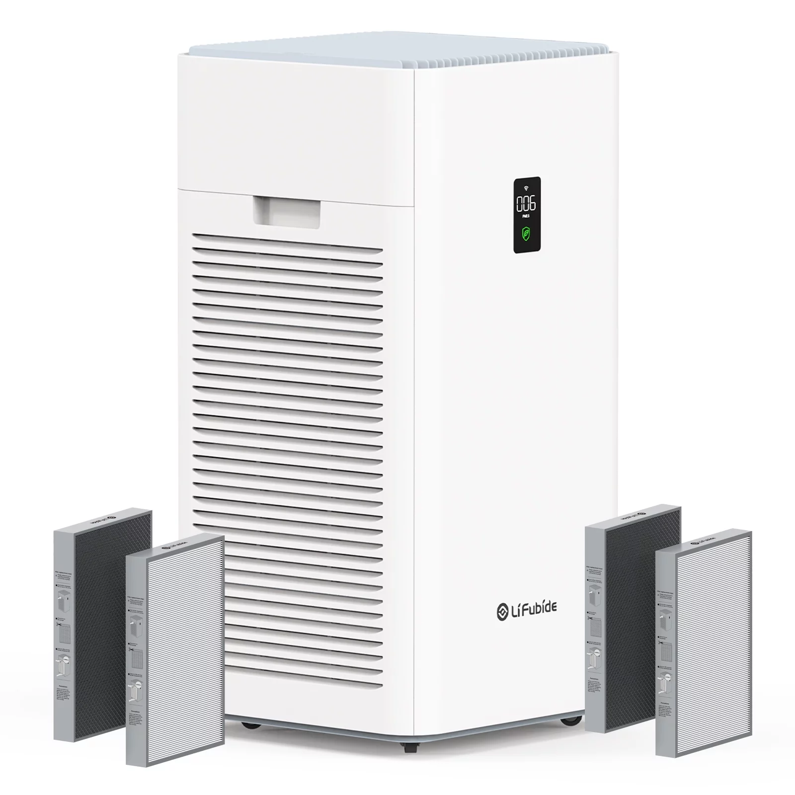 Lifubide Large Room Air Purifier, H13 True HEPA,4555 Sq.Ft Coverage,24dB For Bedroom, Removal To 0.01 Microns, PM2.5 Monitor, Pet Allergies、Smoke、Dust, Smart Air Purifier, With 3 Sets Filters