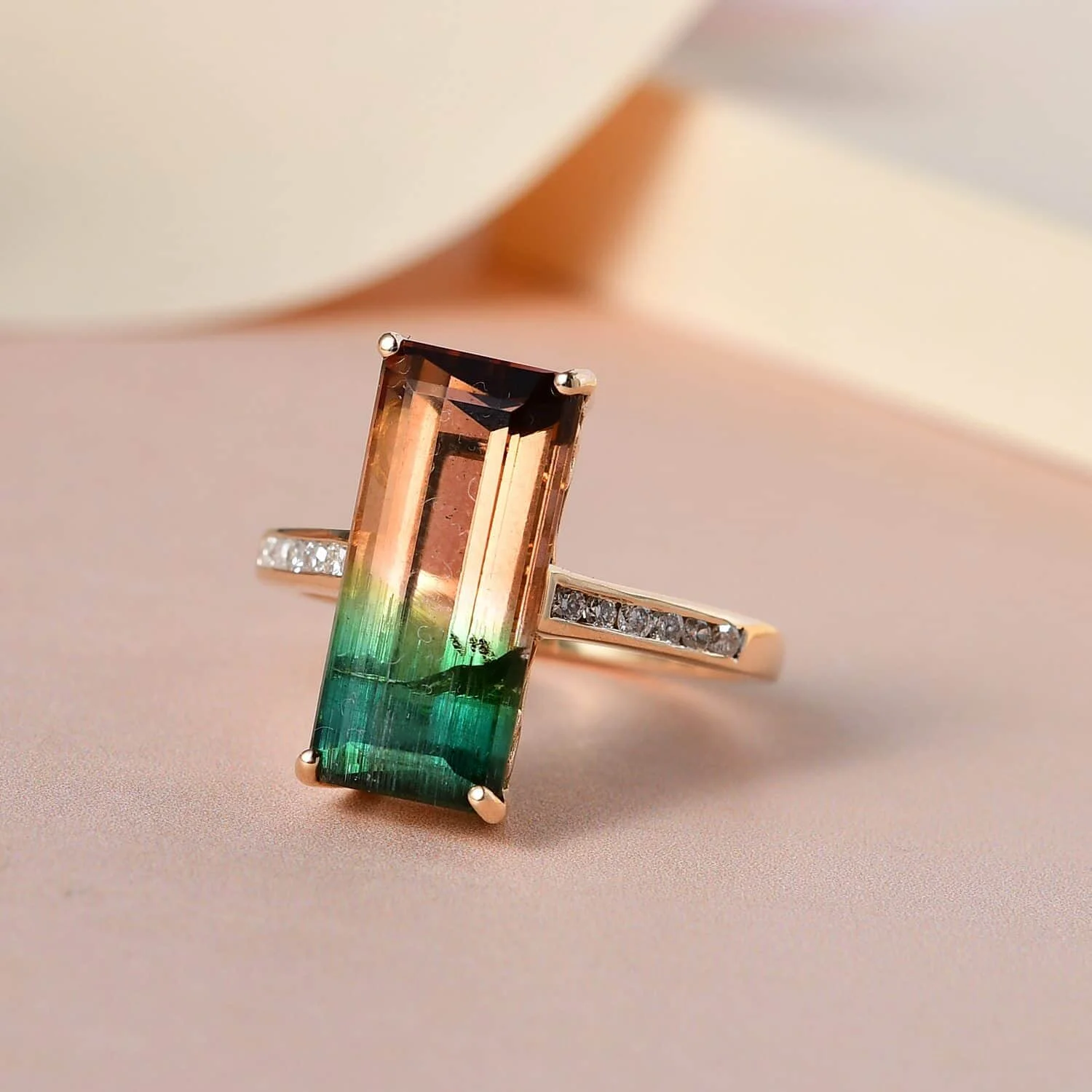 SHOP LC Luxoro AAA Bi- Tourmaline White Diamond Octagon 14K Yellow Gold Ring for Women Size 8 Ct 6.69 G-H Color I3 Clarity Wedding Engagement Promise Anniversary Birthday Gifts for Women