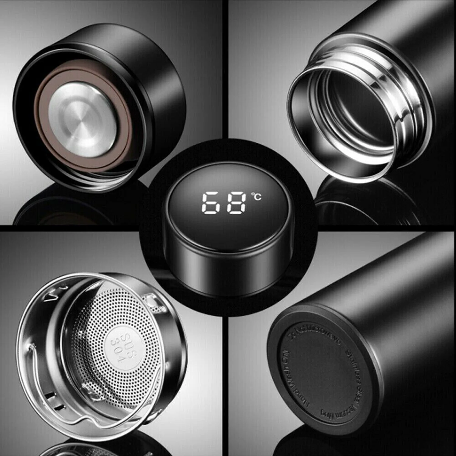 500ml Stainless Steel LED Flasks Thermal Travel Mugs Coffee/Water/Tea Insulated Drink Vacuum Bottle Hot&Cold 17oz