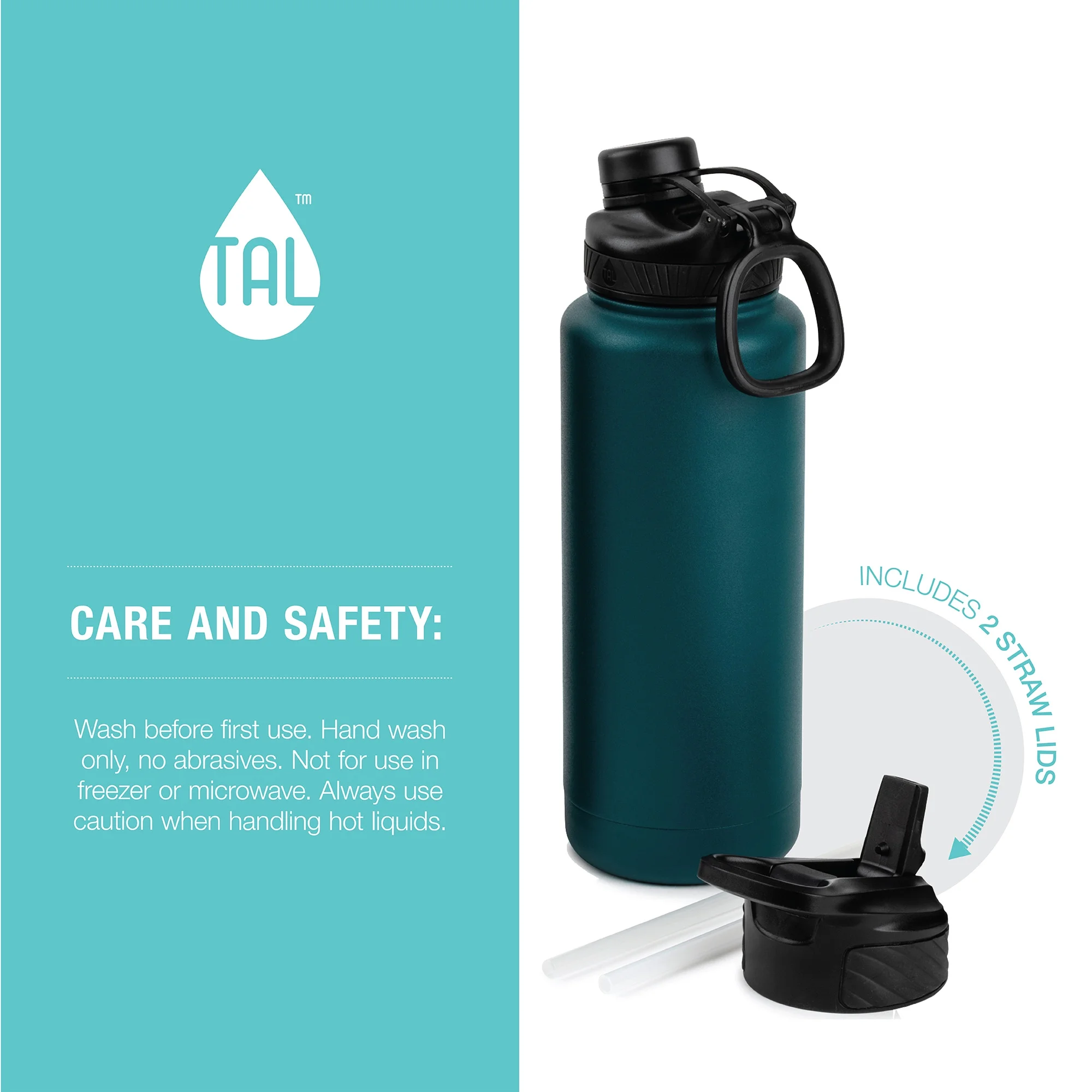 TAL Stainless Steel Ranger Water Bottle 40 fl oz, Black & Navy 6-Piece Set