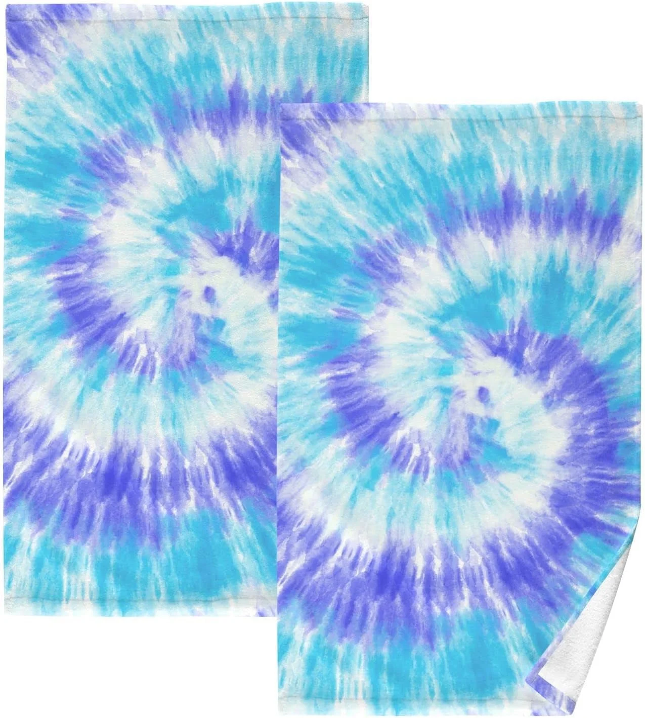 Dreamtimes Tie Dye Purple Blue Spiral Cotton Towels Set 2 Pcs Absorbent Hand Towel Face Towels Kitchen Towels Bath Towels for Bathroom Laundry Room Kitchen 16 x 28 Inches