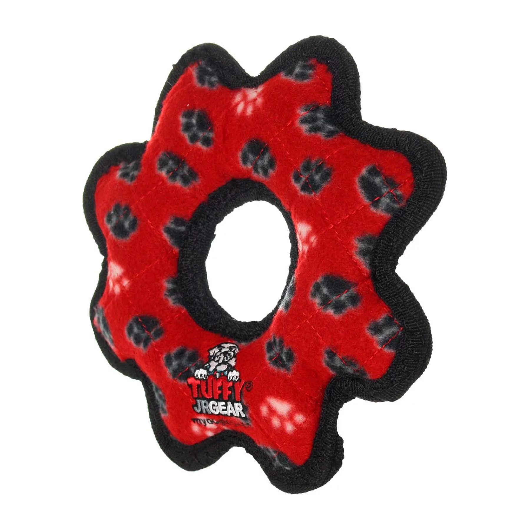 Tuffy Jr Gear Ring Red Paw Durable Dog Toy