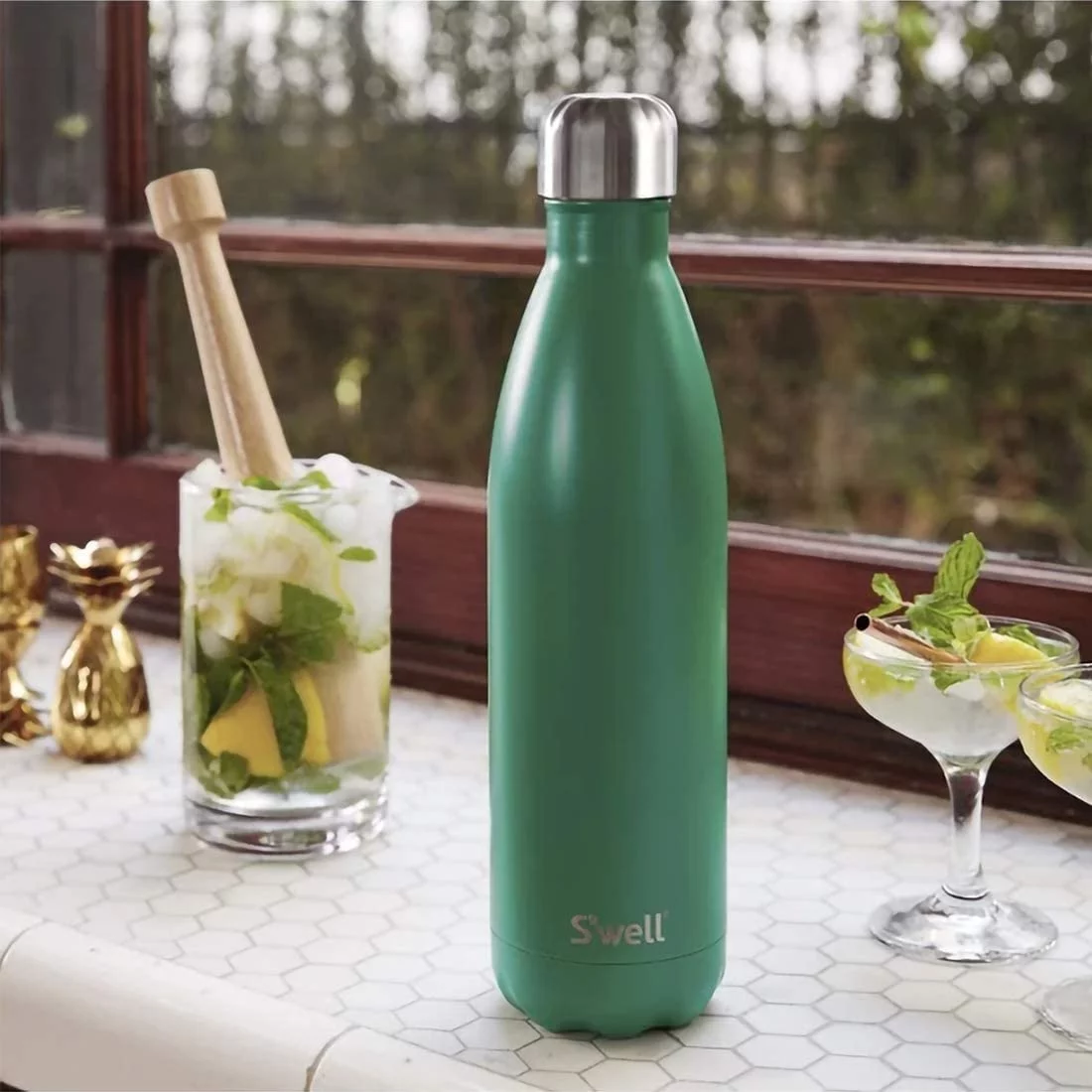 S'well Vacuum Insulated Stainless Steel Water Bottle, Eucalyptus, 17 oz