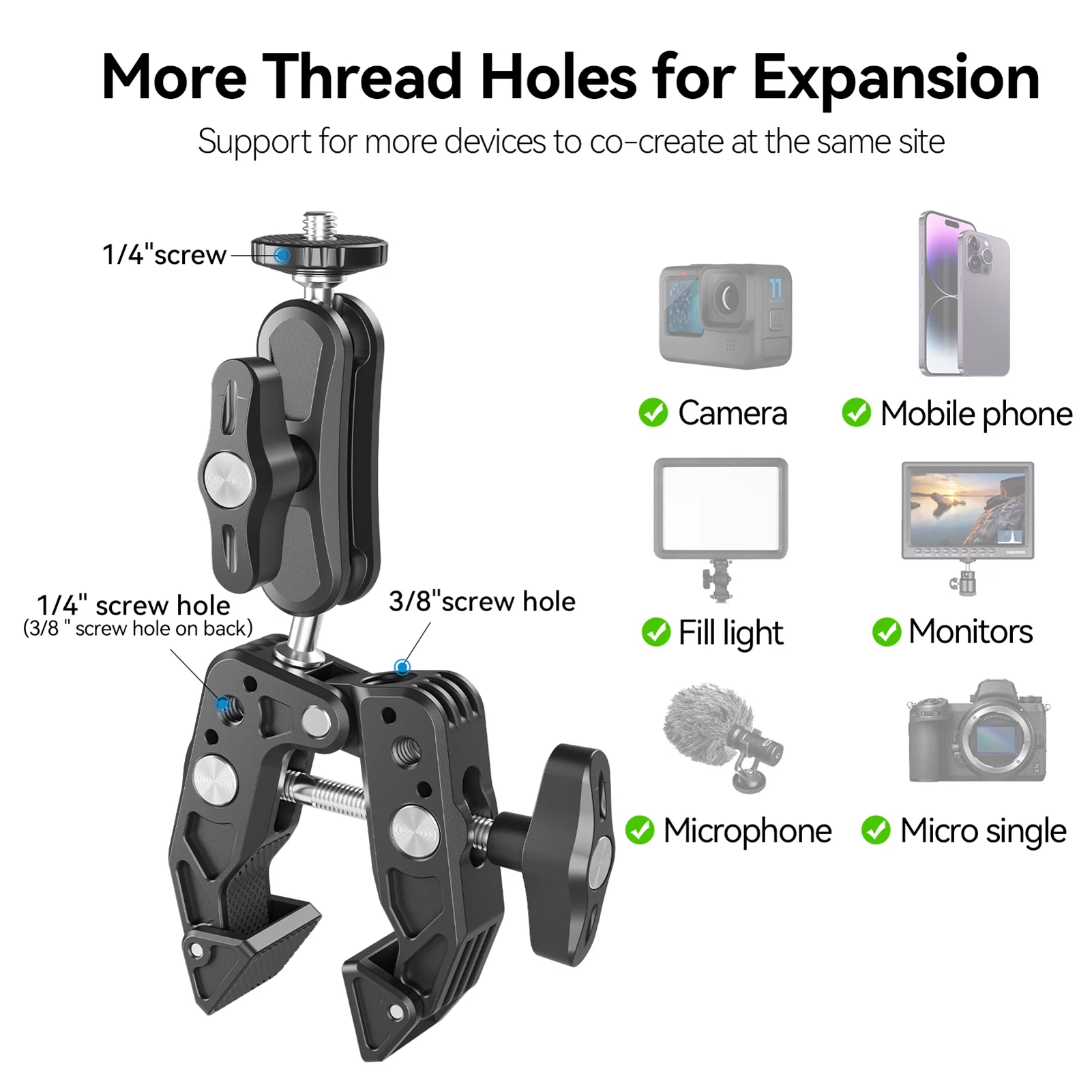 TELESIN SC-001 Handlebar Adapter Mount, Multi-functional Clamp, Dual Rotatable Ballhead, Aluminum Alloy, 2kg Load Bearing