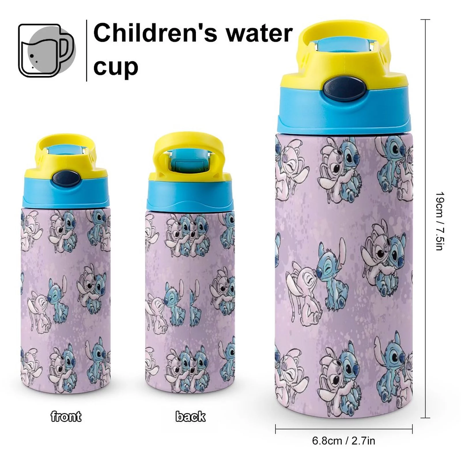 Stitch Children's Water Bottle Vacuum Insulated Stainless Steel Cup With Straw Toddler Thermoses
