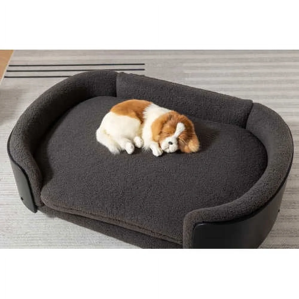 Scandinavian style Elevated Dog Bed Pet Sofa With Solid Wood legs and Black Bent Wood Back, Cashmere Cushion,Large Size