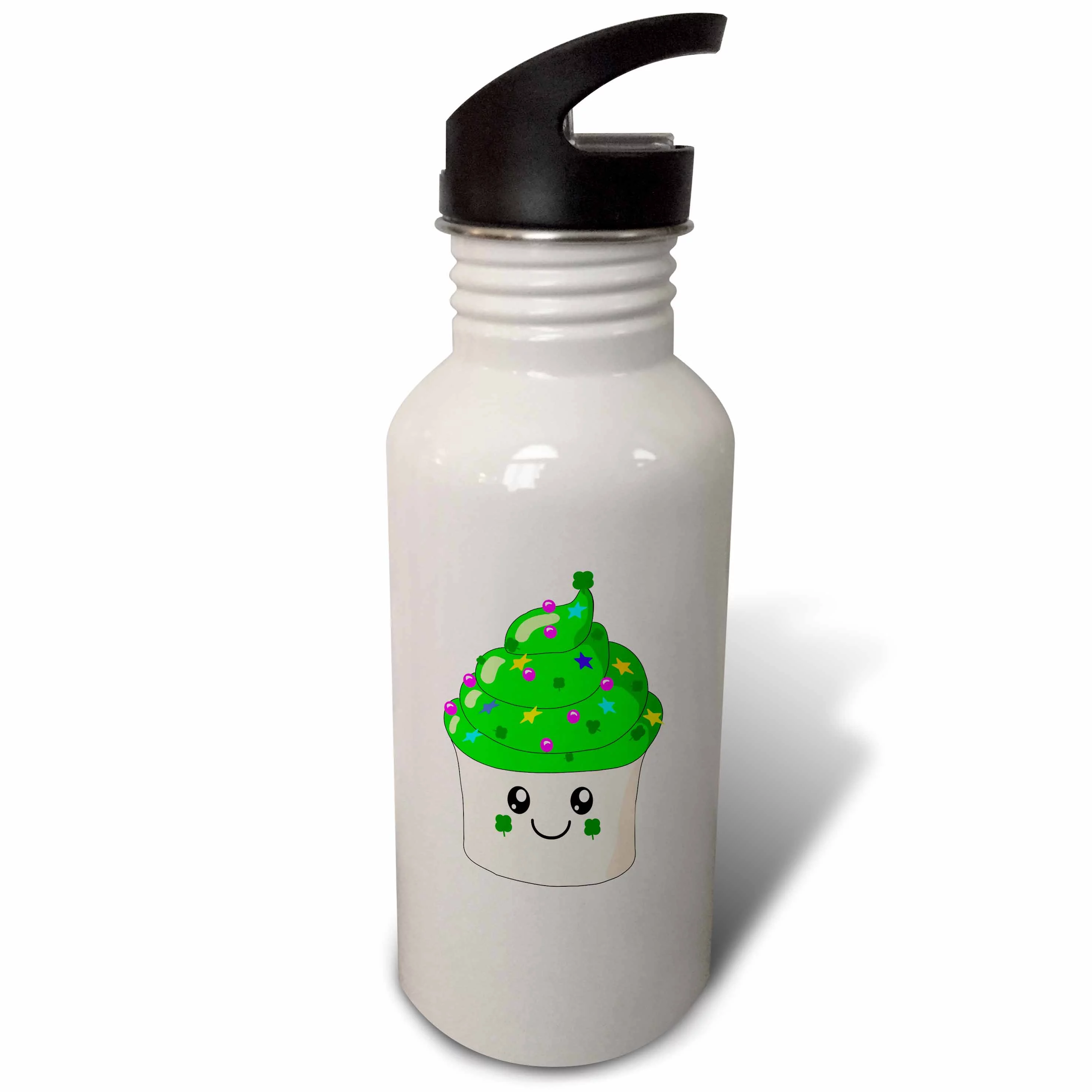 Cute Green St Patricks Day Cupcake - Kawaii Cupcakes for Irish Holiday - Ireland Shamrocks clovers 21 oz Sports Water Bottle wb-76572-1