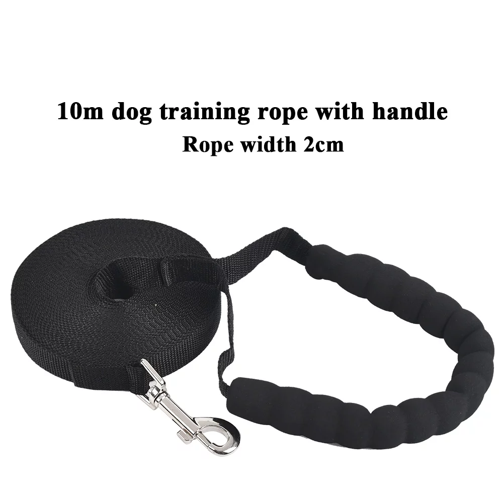 QLOUNI 10m Dog rope leash Dog bearded dragon leash Nylon Dog hands free leash with Padded Handle for Obedience Recall Training Camping,Black
