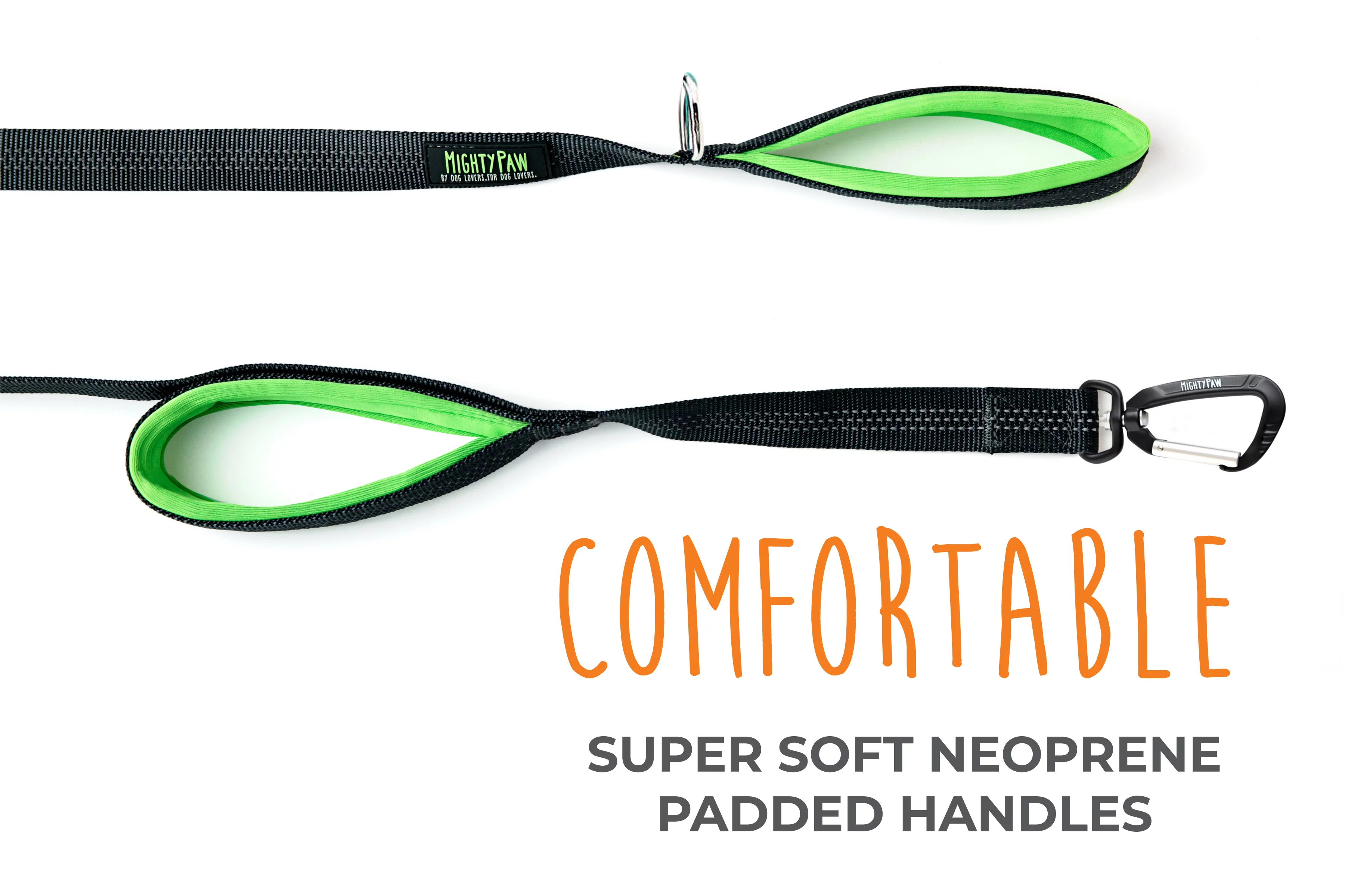 Mighty Paw Dual Handle Dog Leash, 6 foot Dog Lead with Soft Neoprene Handles to Protect Your Hands. Our Reflective Leash allows You to Easily Control Your Pet While Walking (6 Foot, Grey)