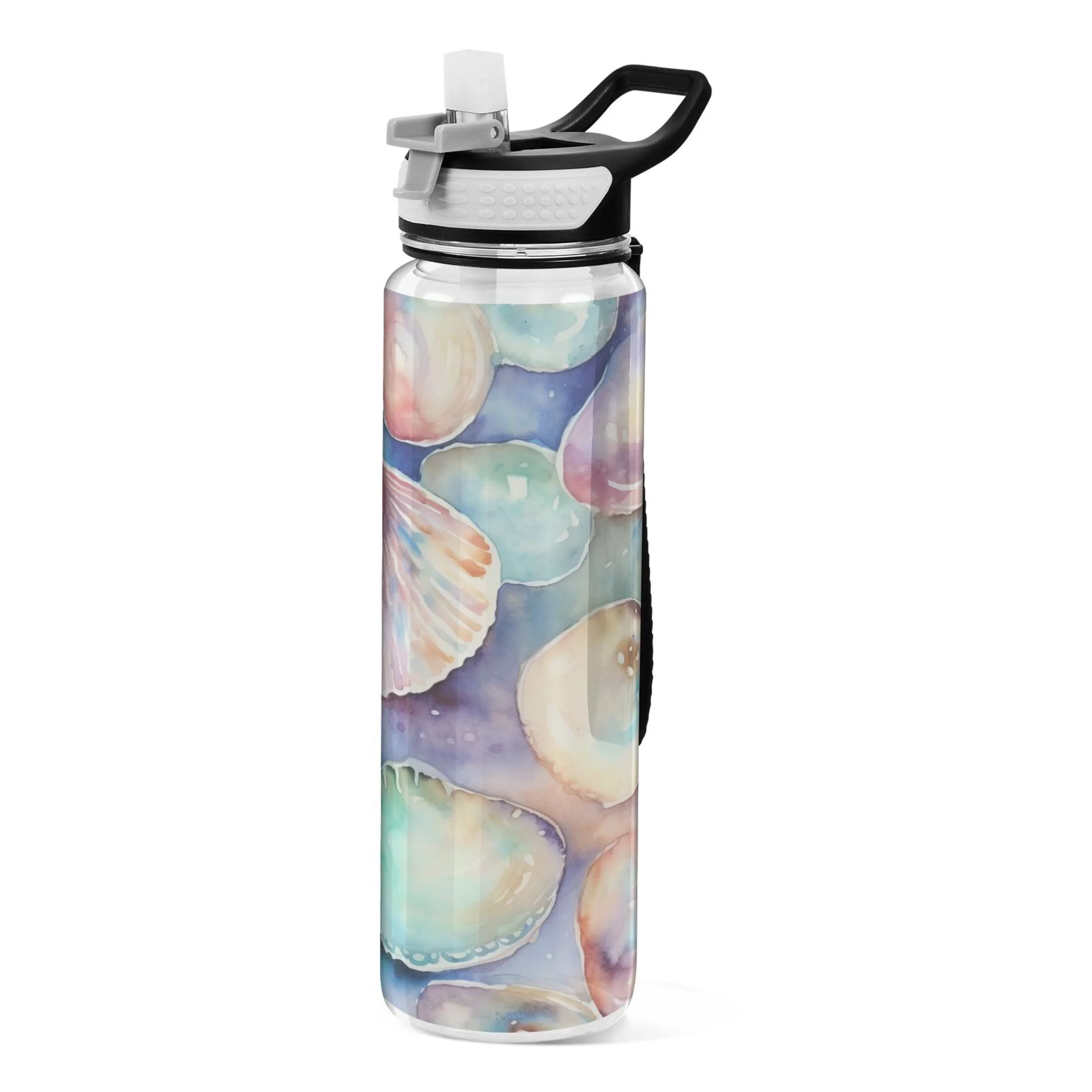 Abstract Seashells 32oz Water Bottles with Straw Tritan Leakproof Sports Bottle BPA Free Clear for Fitness Gym Swimming Cycling