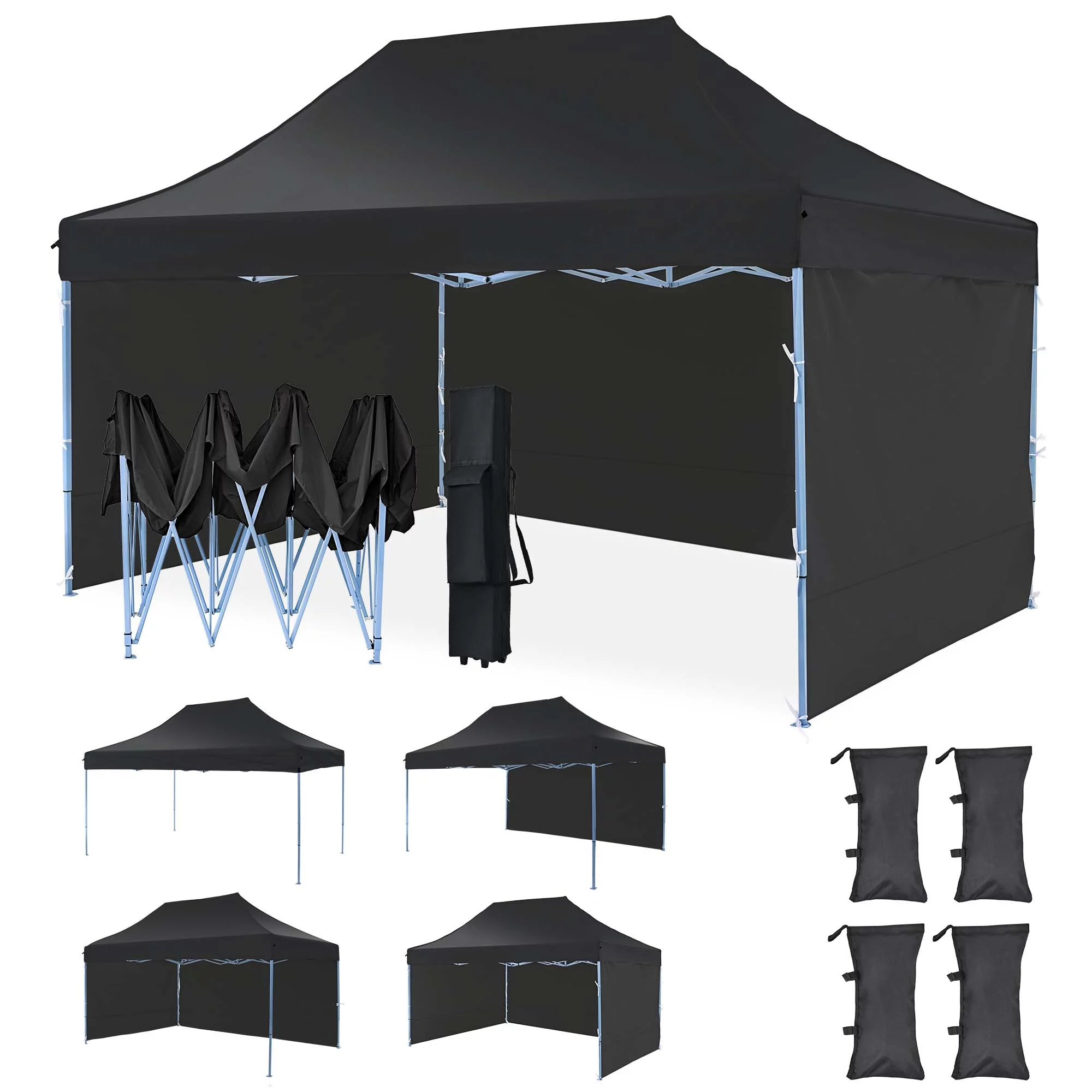 Texinpress 10x15ft Ez Pop up Commercial Canopy party Tent with Sidewalls, Black