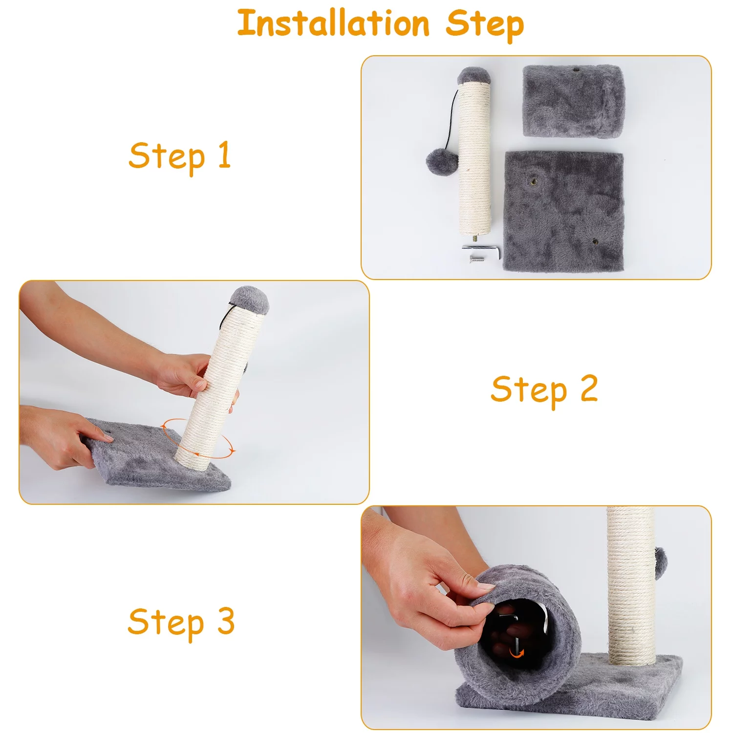 iMountek Cat Scratching Post Cat Kitten Sisal Scratch Post Toy with Tunnel & Lifelike Mouse Toy Pet Activity Play Fun