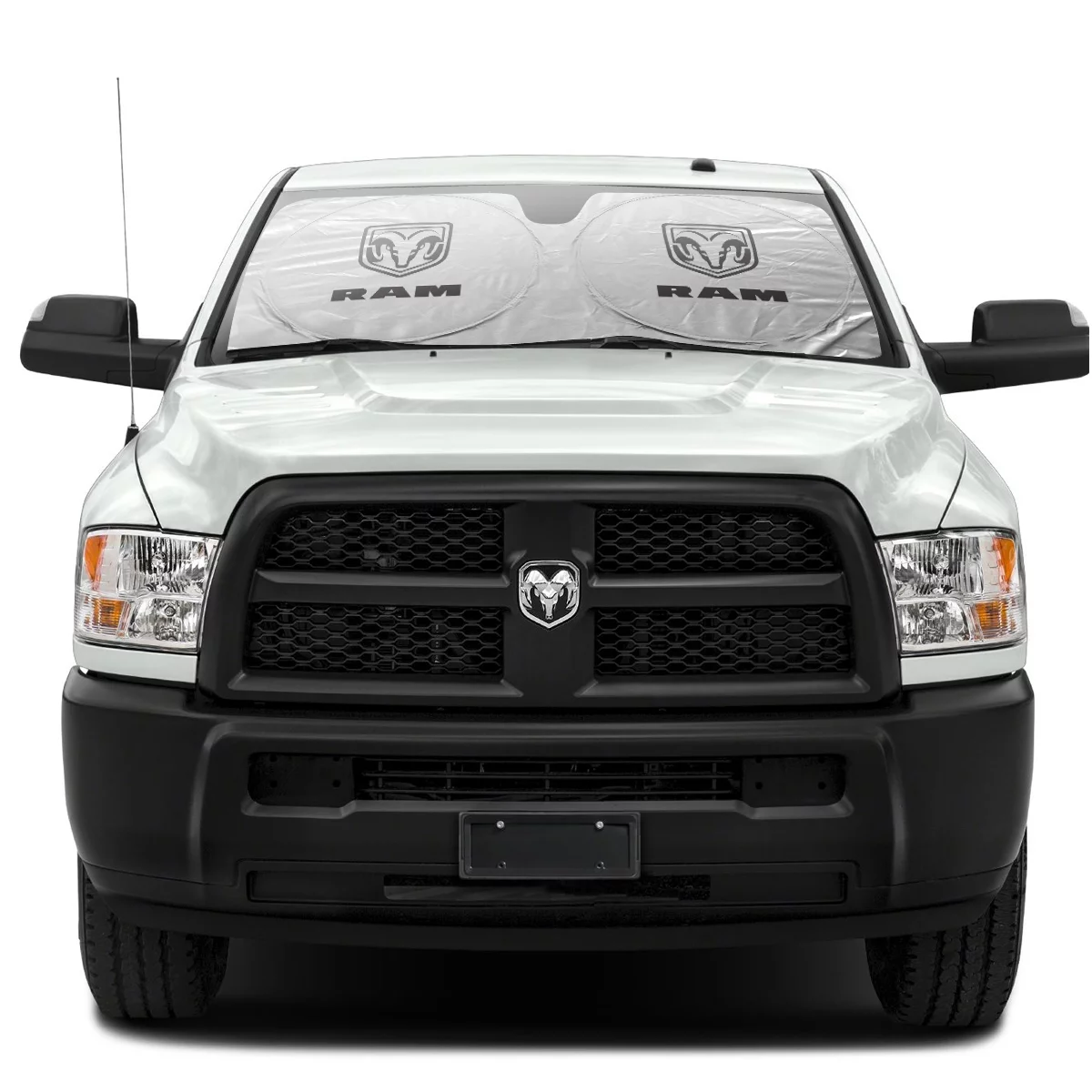 RAM Logo Universal Fit One-Piece Easy Folding Silver Reflective Fabric Windshield Sun Shade (size: 64