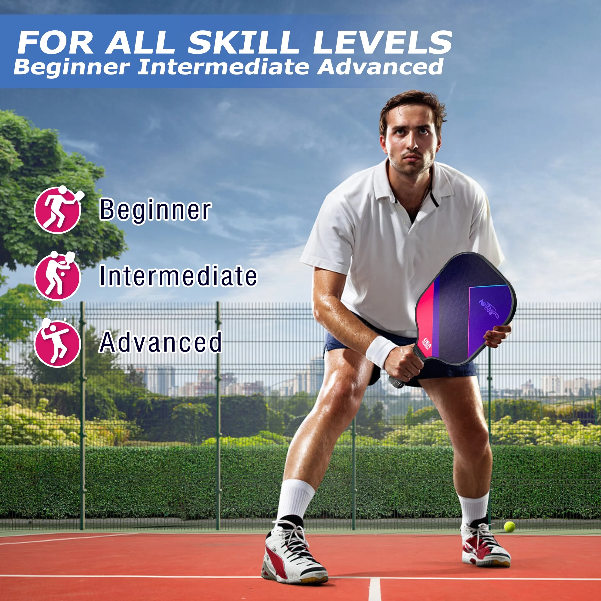 NFTIGB Pickleball Paddles, USAPA Approved Fiberglass Pickleball Set of 2, Lightweight Pickleball Rackets Set with 4 Balls