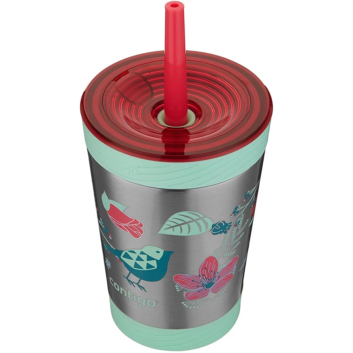 Contigo Kids Spill-Proof Stainless Steel Tumbler with Straw Sprinkles with Birds and Flowers, 12 fl oz.