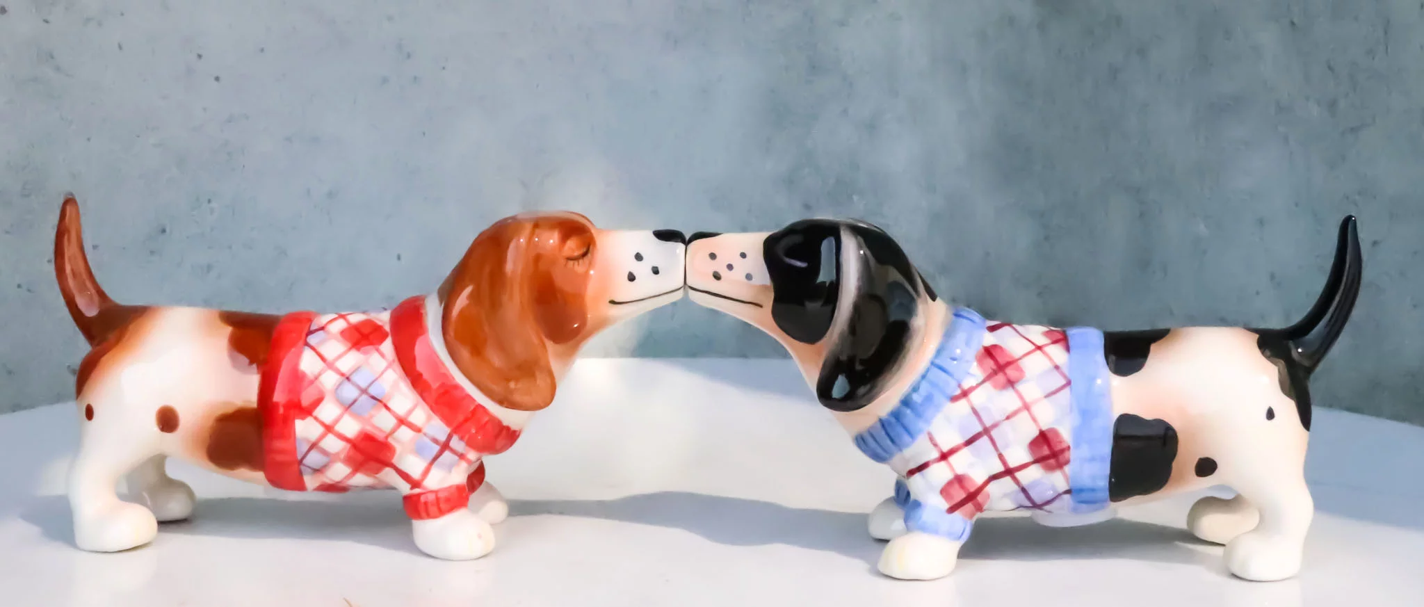 Ebros French Basset Hounds Magnetic Ceramic Salt Pepper Shakers Collectible Set