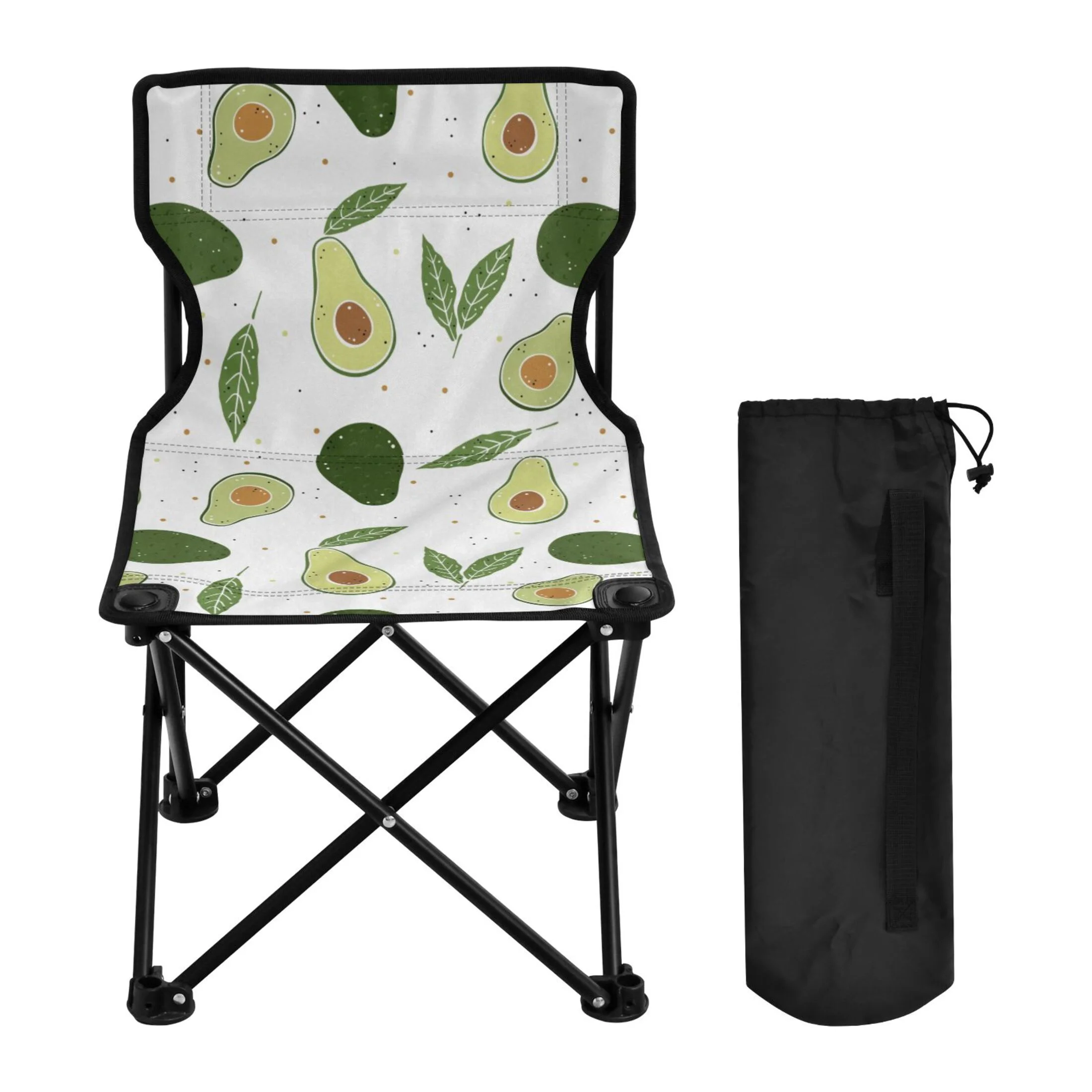 Avocado Leaves Portable Camping Chair Outdoor Folding Beach Chair Fishing Chair Lawn Chair with Carry Bag Support to 220LBS