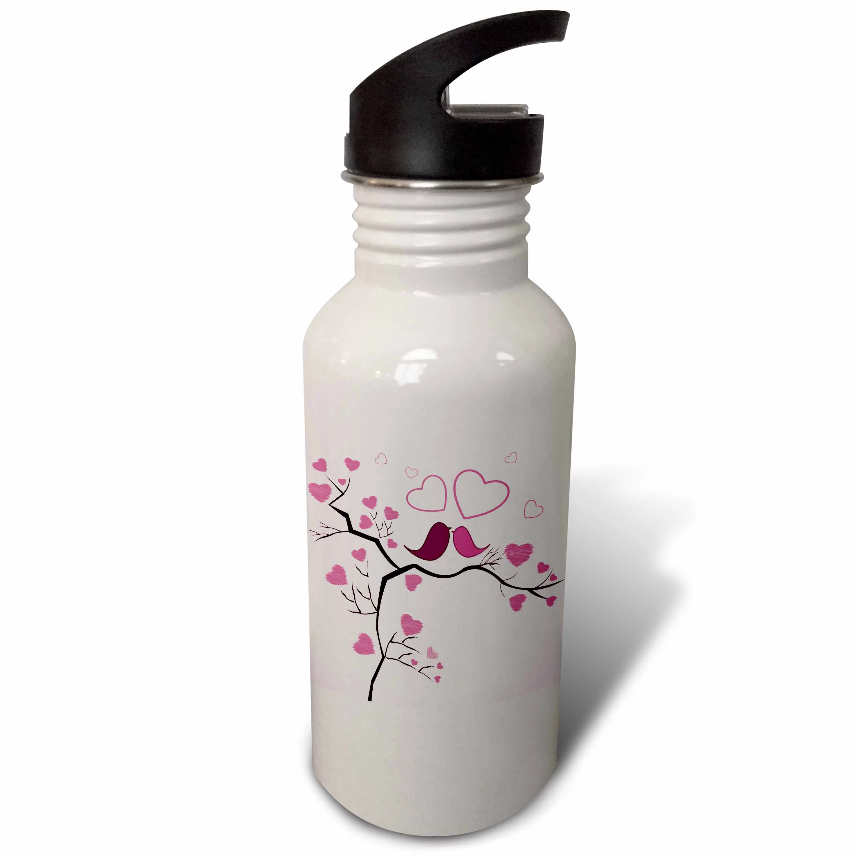 Two Kissing Love Birds And Hearts In Pink And Orange 21 oz Sports Water Bottle wb-101642-1