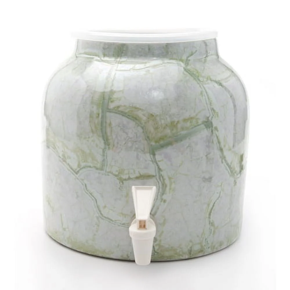 Marble Green Porcelain Water Beverage Dispenser Crock - 2.2 Gallons | Lead Free