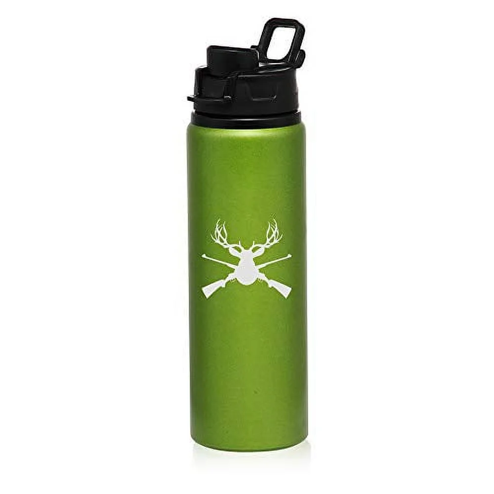 MIP Brand 25 oz Aluminum Sports Water Travel Bottle Deer Hunter Head Rifle (Green)
