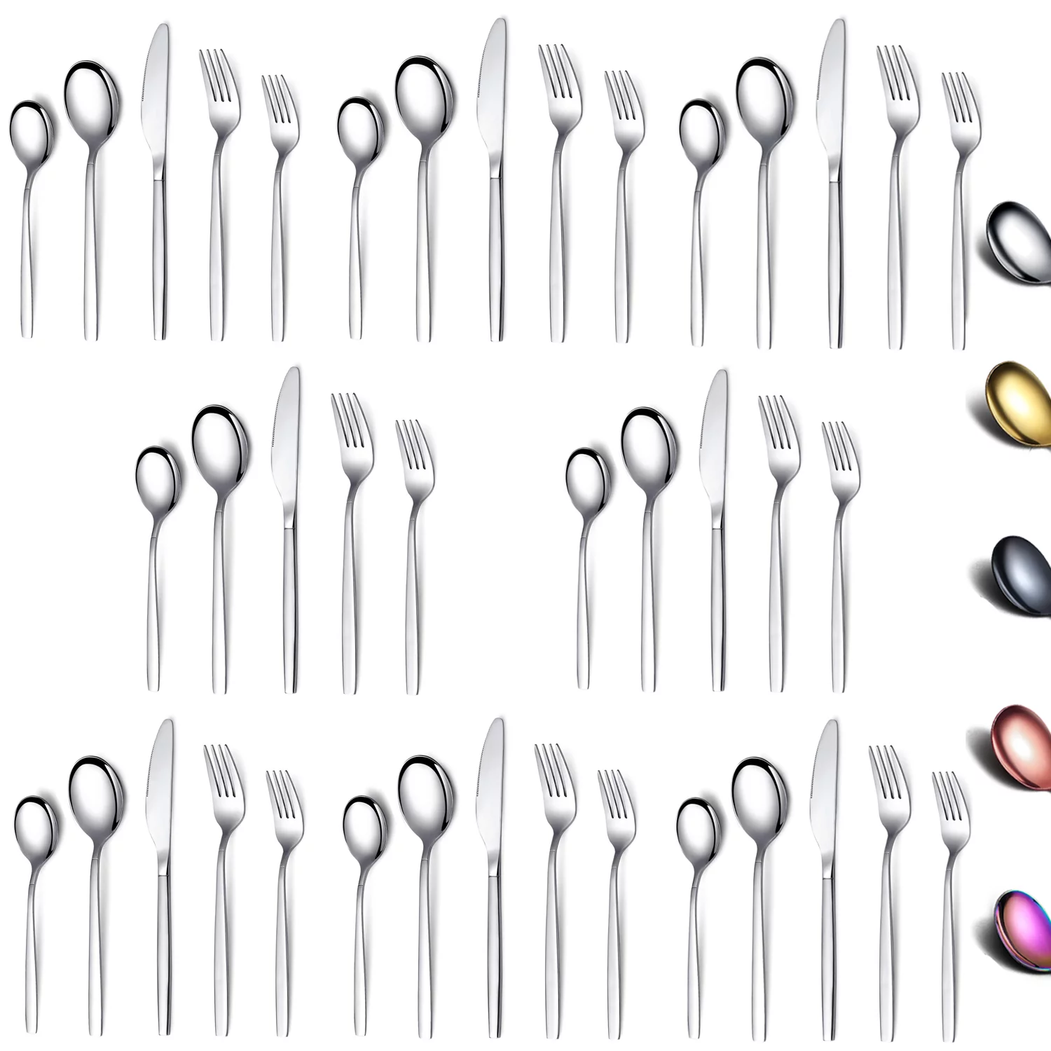 ReaNea Flatware Set 40 Pieces, Stainless Steel Flatware Set, Silverware Set Service For 8,Shiny Silver