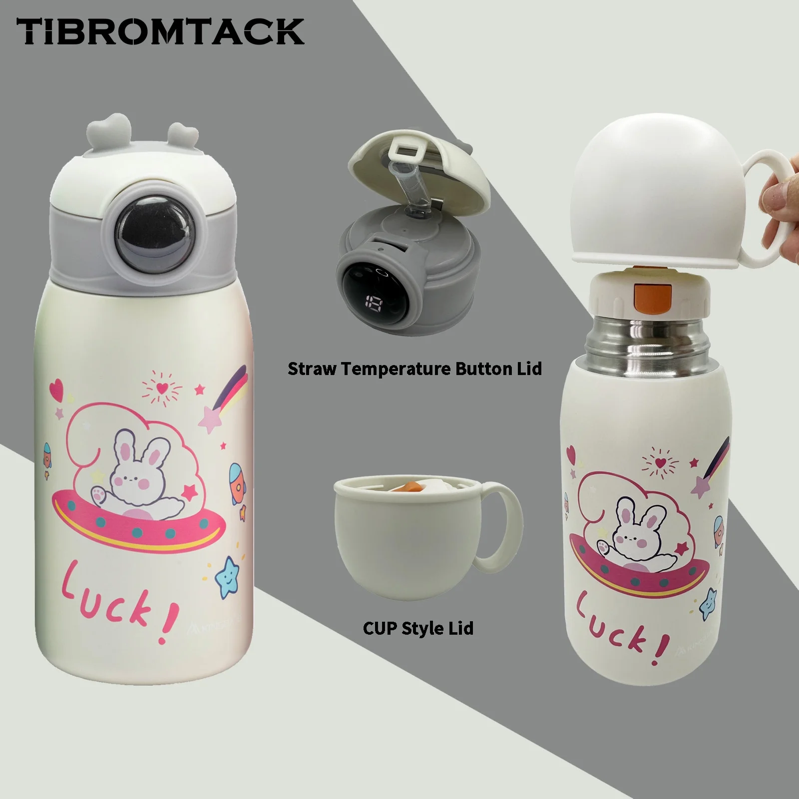 Insulated Water Bottle, Kids 19oz Titanium Thermos Water Bottle with 2 Lids, Leak-Proof Crossbody Water Cup, Vacuum Insulated Kids Straw Bottle