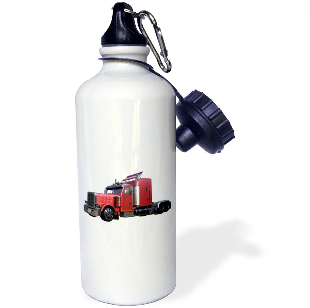 3dRose Metallic Red Semi Truck In Three Quarter View - Straw Water Bottle, 21-ounce