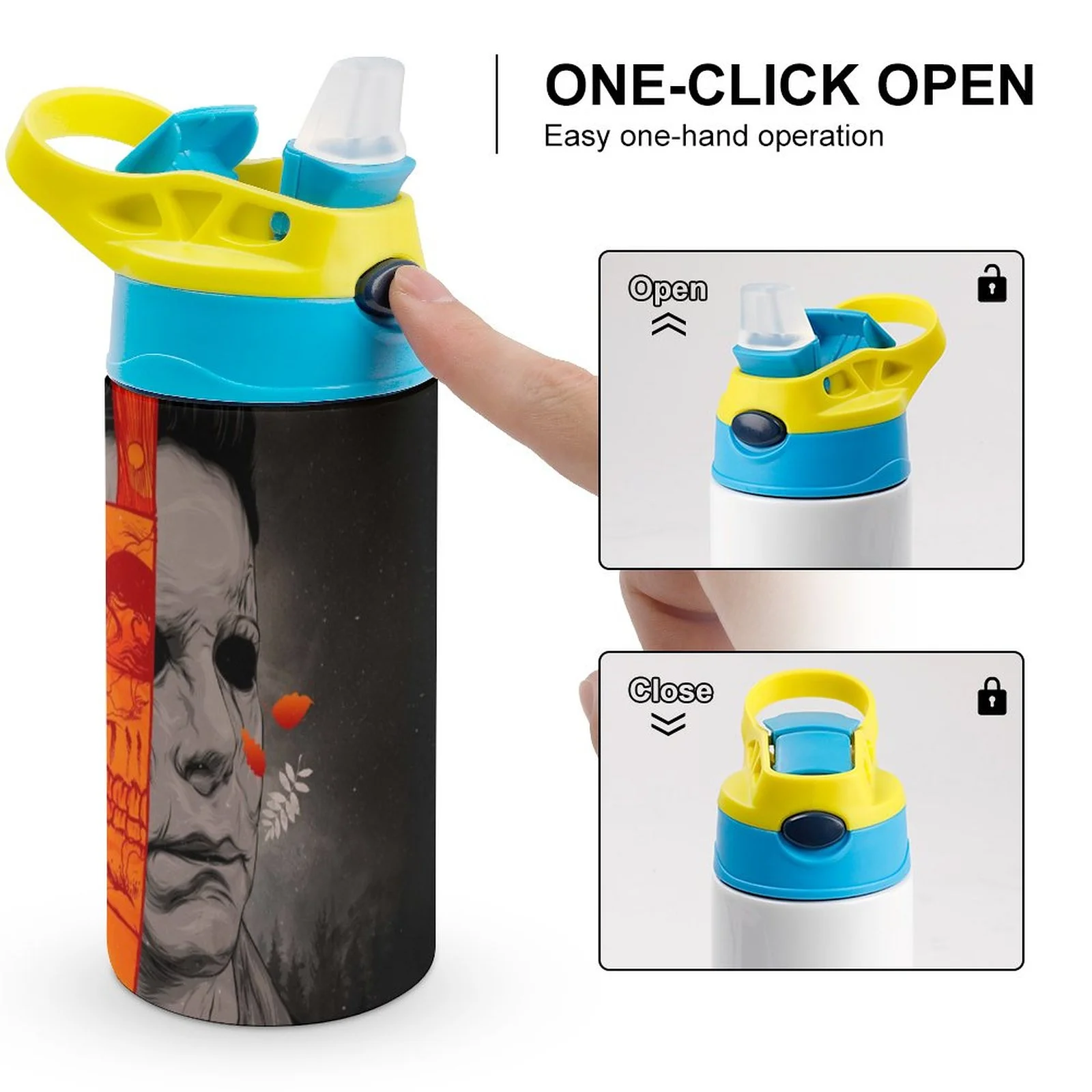 Halloween Michael Myers Kid's Insulated Water Bottle With Straw Vacuum Stainless Steel Cup Leak-Proof Children Toddler Thermoses