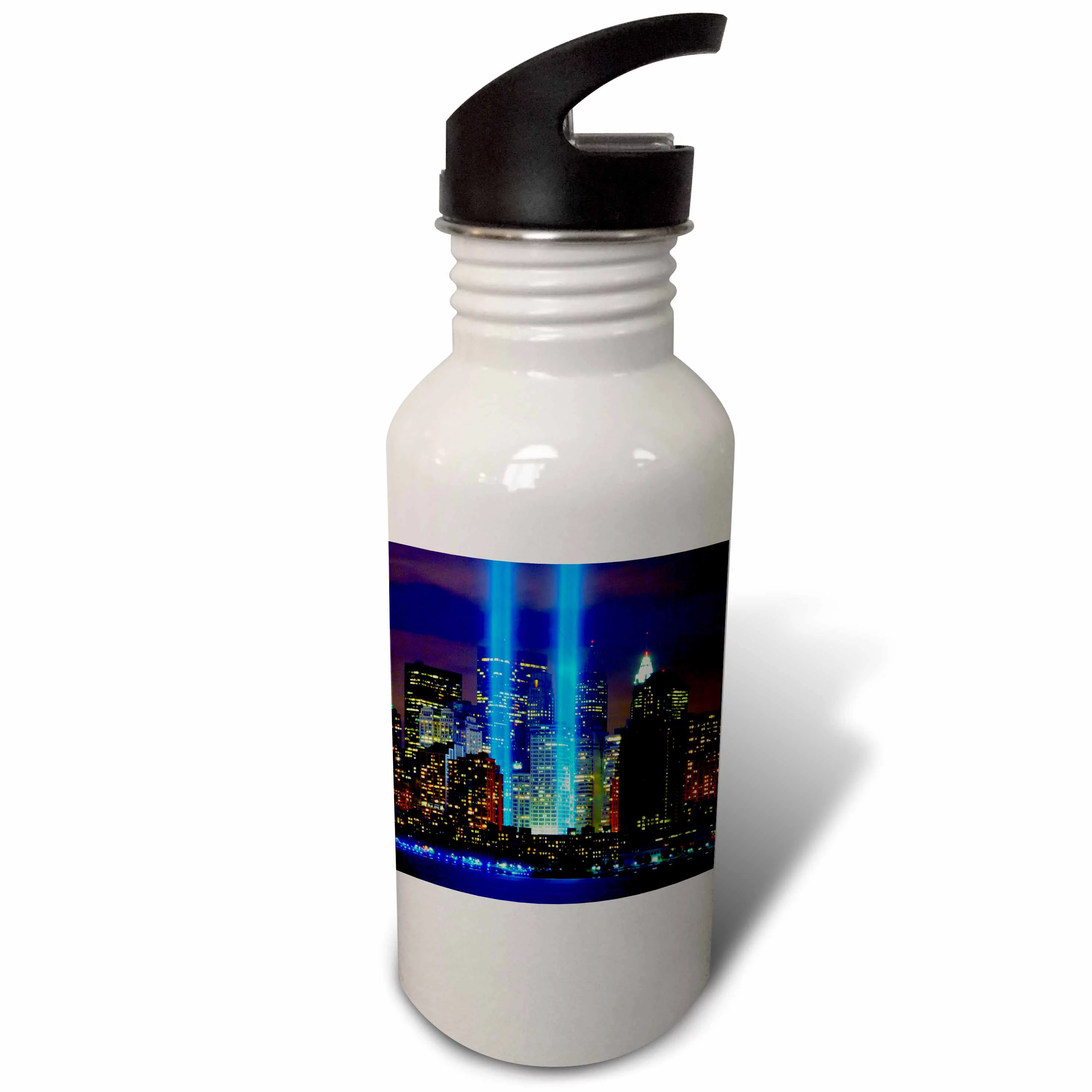 Beautiful photograph of the Twin Towers 911 Memorial Lights Never Forget 21 oz Sports Water Bottle wb-61470-1