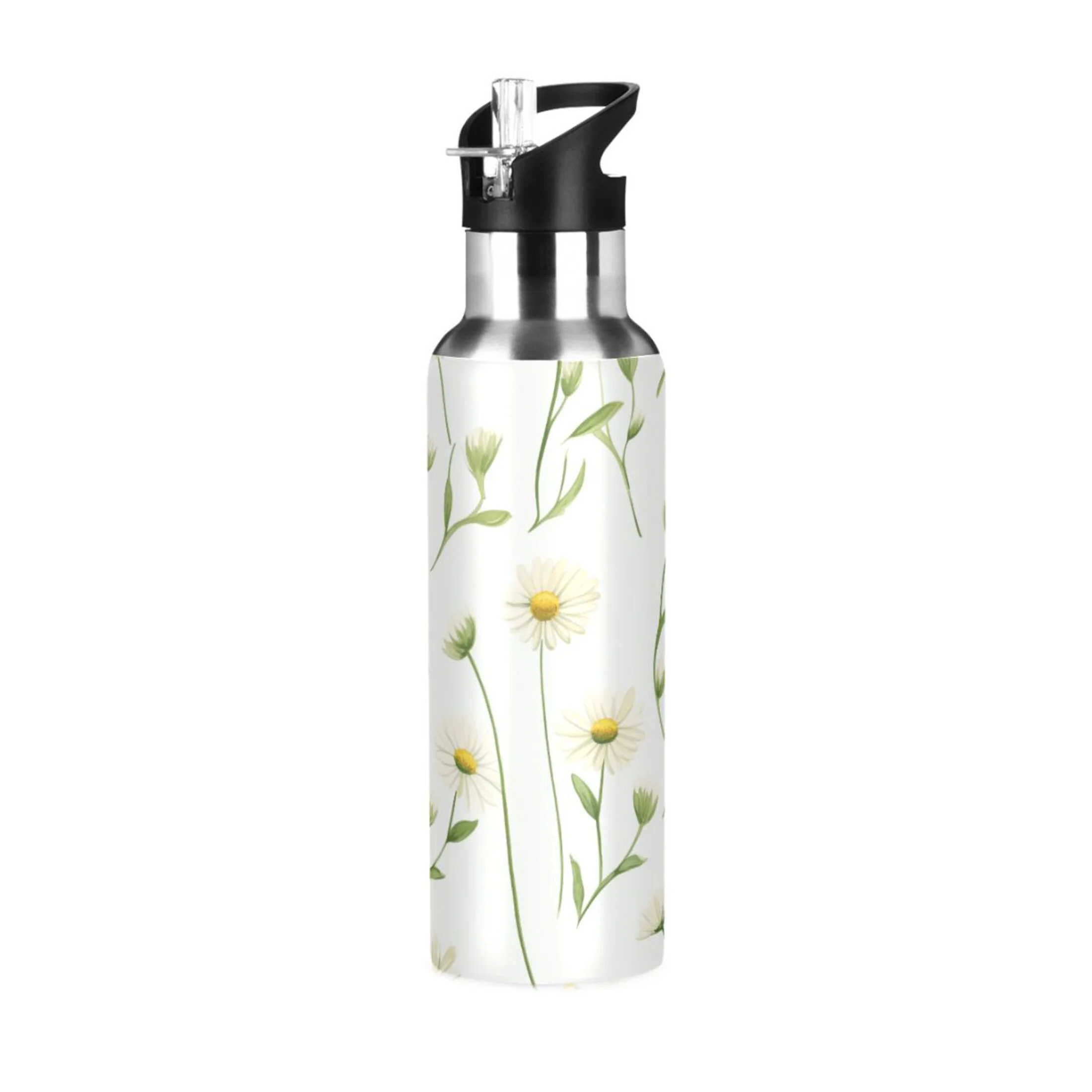 Daisy with Leaf Water Bottles Insulated Thermos Kids Stainless Steel Bottle with Straw Lid Flask Leakproof for Sports Gym 20 oz