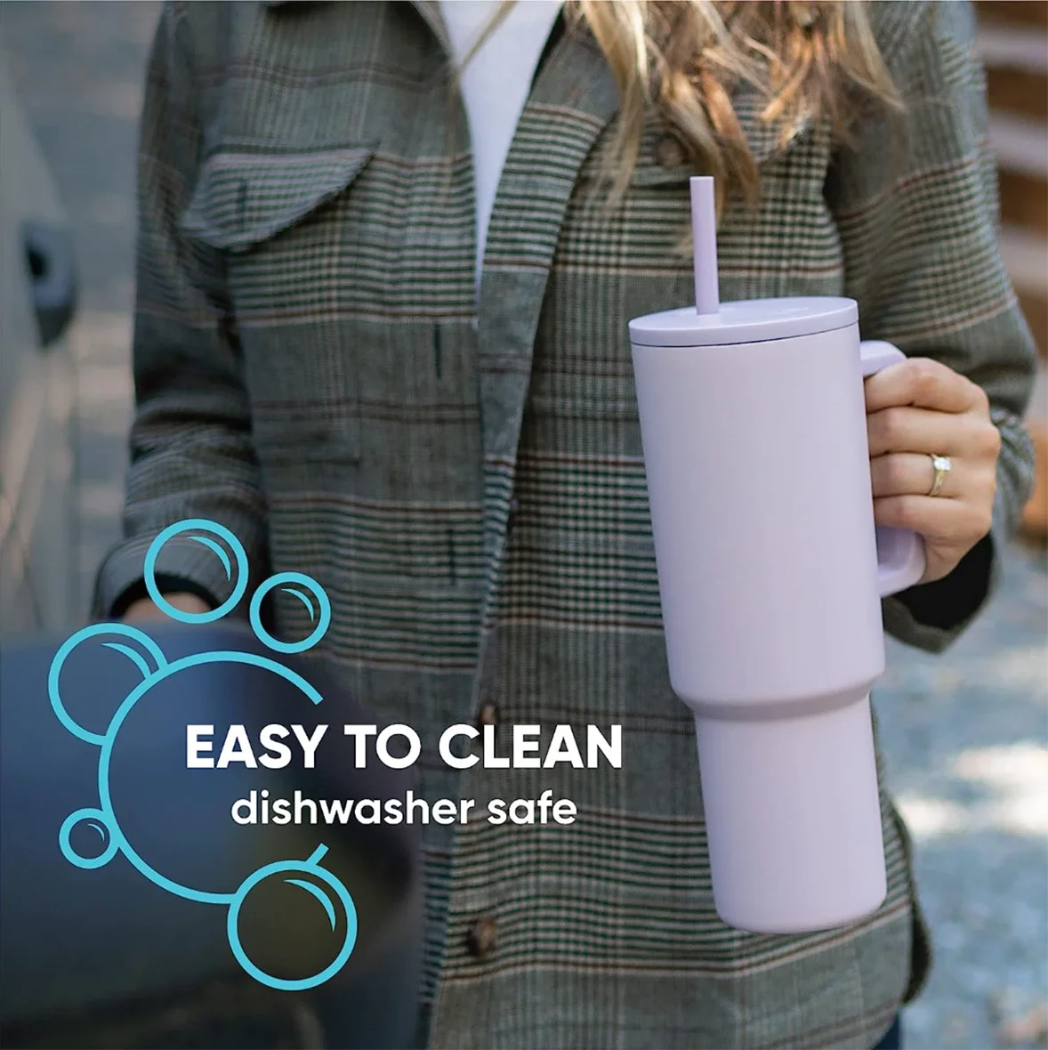 Simple and Modern Tumbler with Handle and Straw Lid Insulated Reusable Stainless Steel Water Bottle Travel Mug Cupholder 40oz-Gray