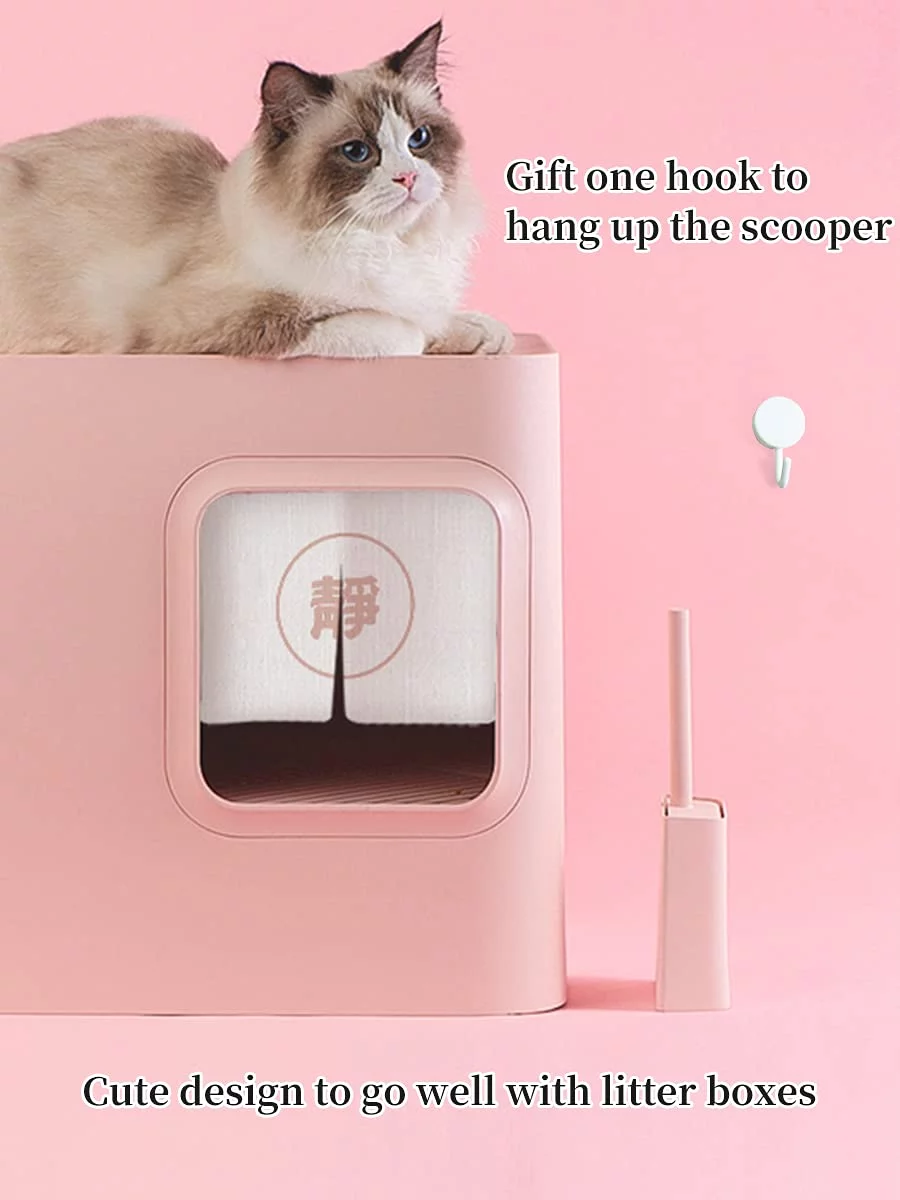 FOAUUH Cat Litter Scooper with Caddy Holder, Cat Scooper for Litter Box with Stand, A Nice Addition to cat Litter Tray Box, Store The cat Litter Scoop When not in use, Modern,Light Pink