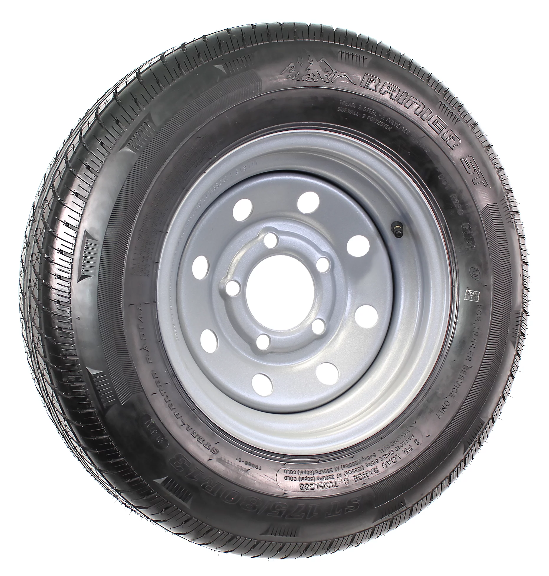 Radial Trailer Tire On Rim ST175/80R13 175/80R-13 13 5 Lug Wheel Gray Grey Mod