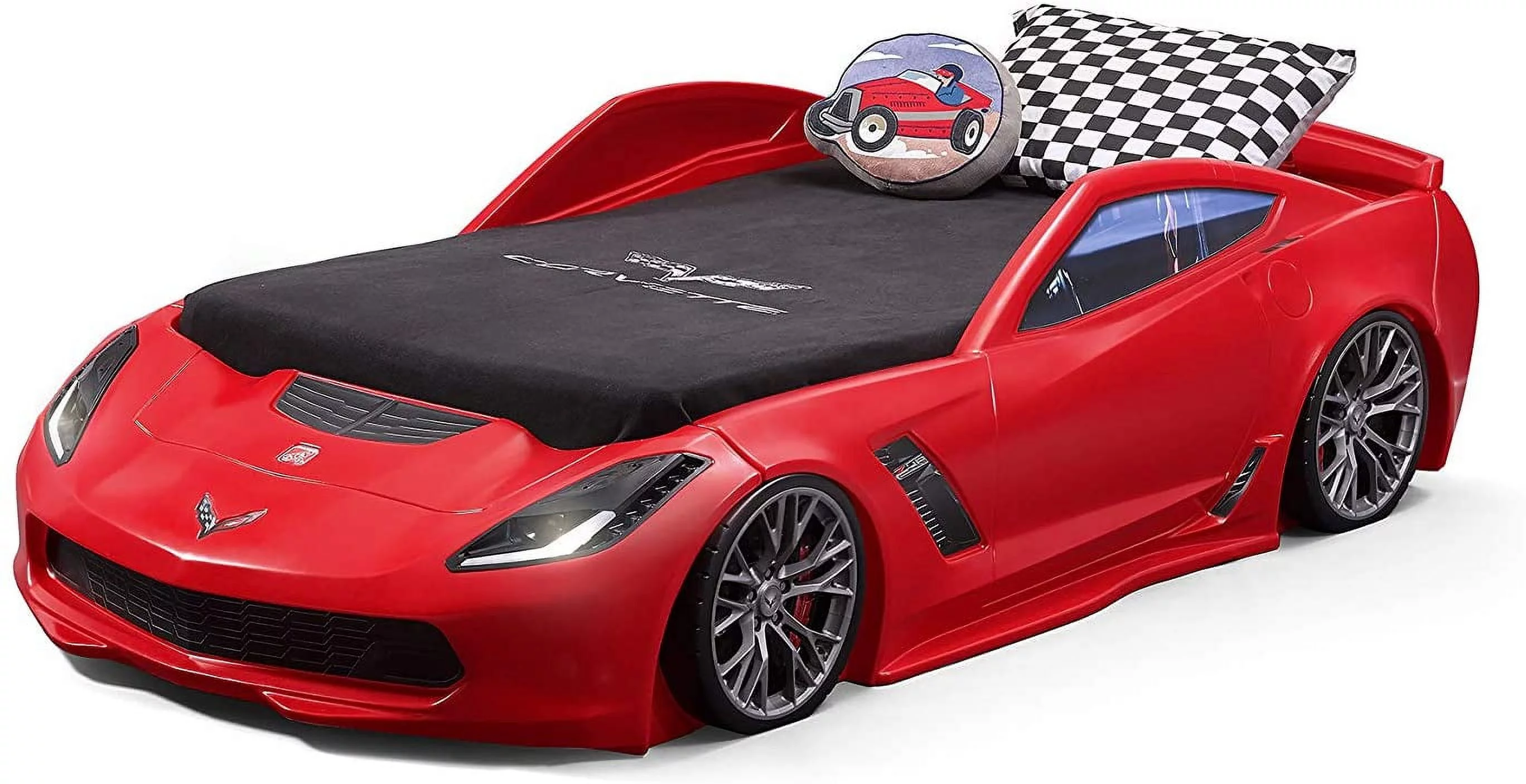 Step2 Corvette Convertible Toddler to Twin Bed with Lights, Red