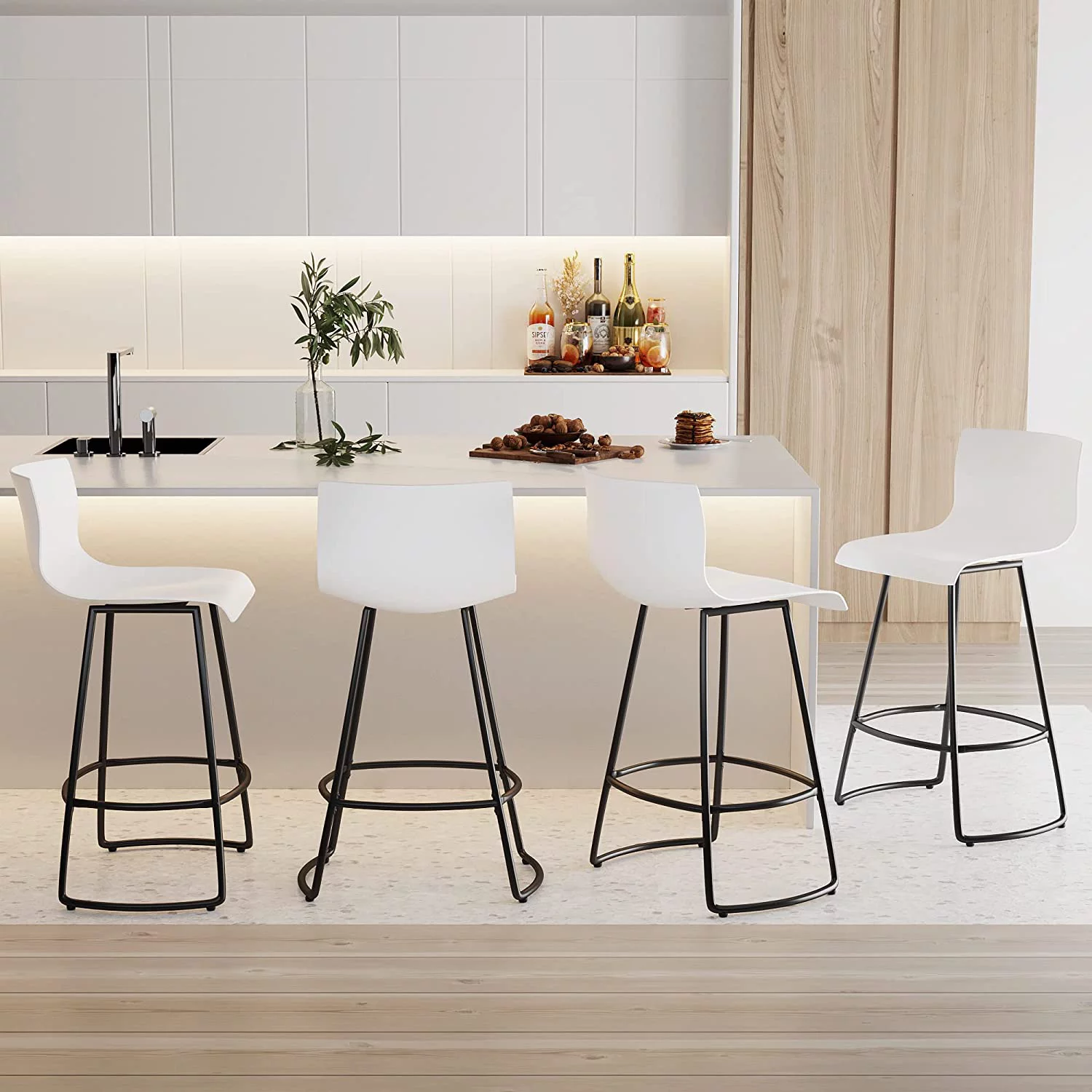 ONKER Bar Stools Set of 4 Bar Stools Counter Height Bar Stools Modern Swivel Bar Stools Bar Chairs with Back Plastic 26