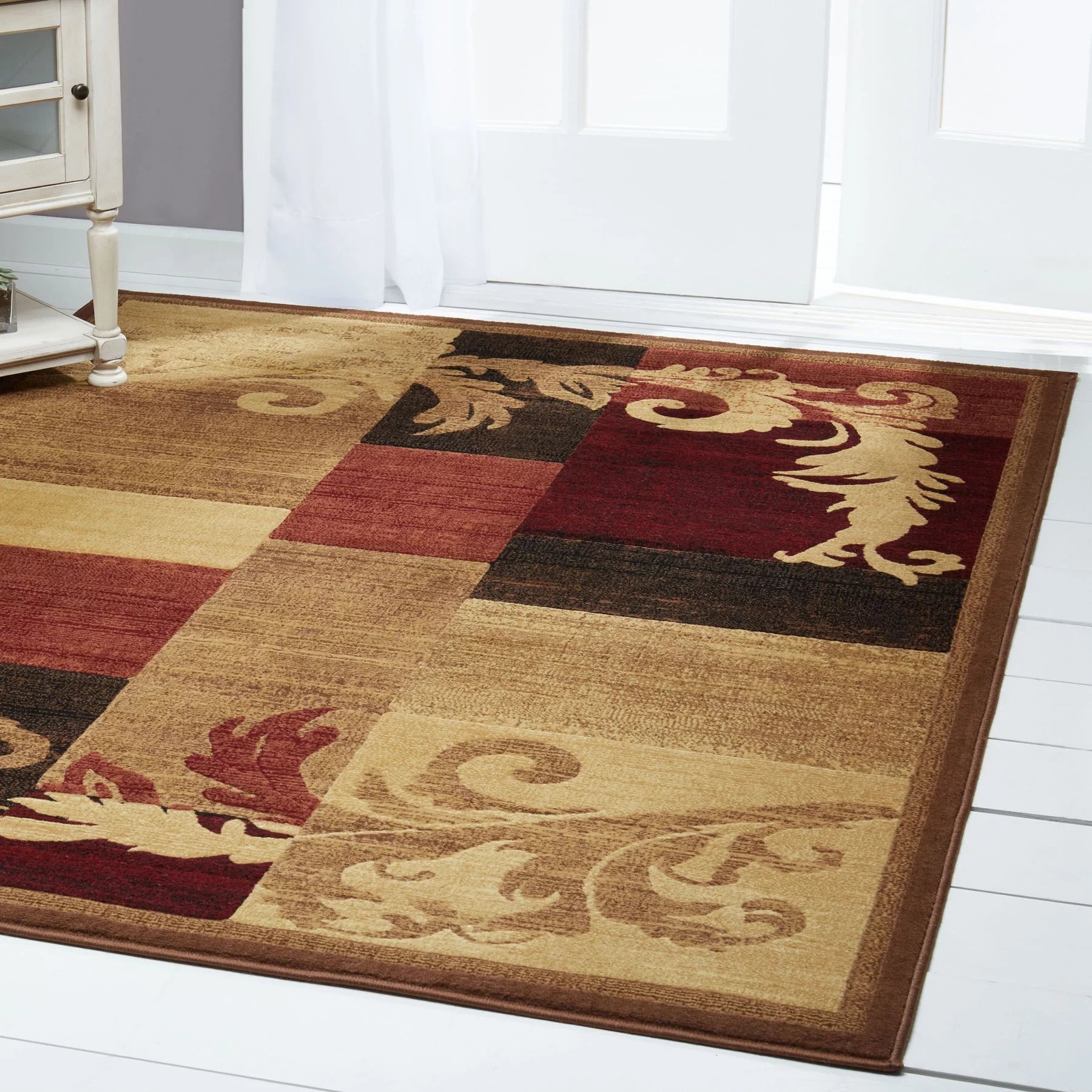 Modern Brown Red Burgundy 5x8 Area Rug Geometric Contemporary - Actual Size 5 '3